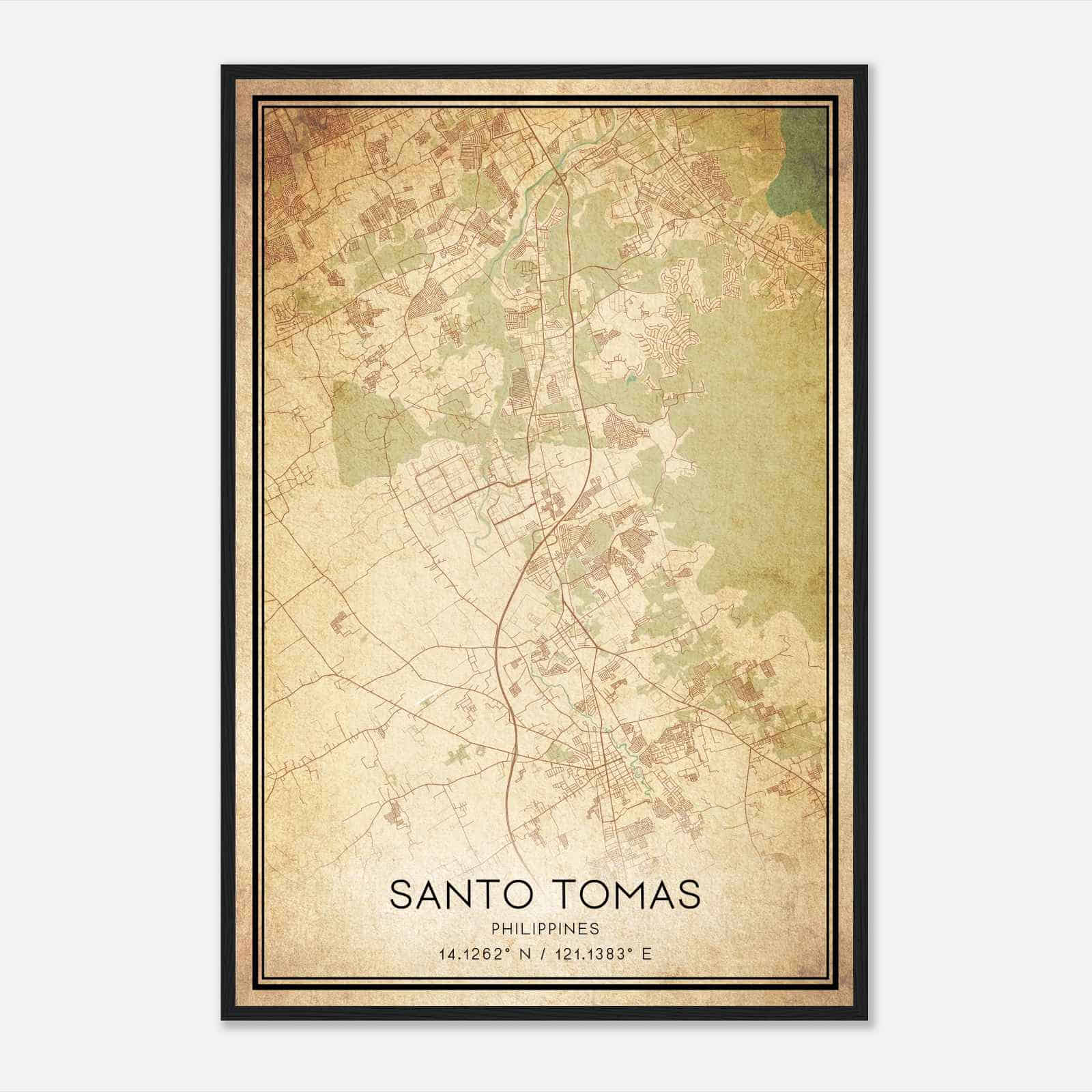Vintage Santo Tomas Philippines Map Poster, Santo Tomas City Road Wall Art Print