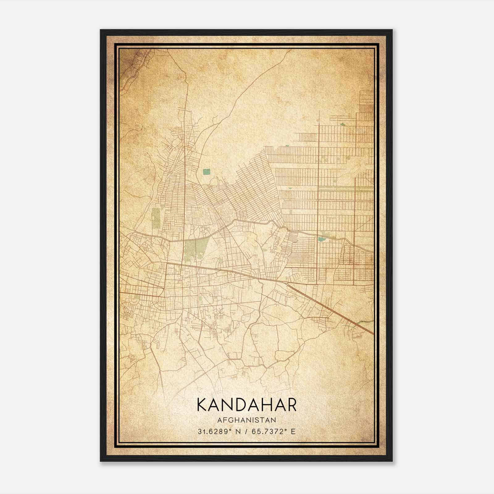 Vintage Kandahar Afghanistan Map Poster, Kandahar City Road Wall Art Print