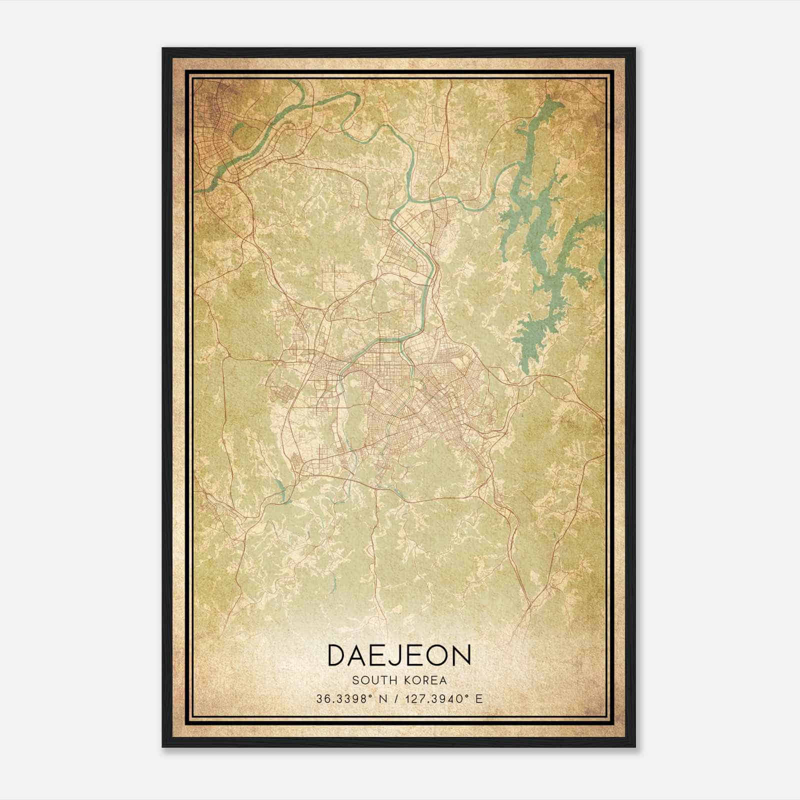 Vintage Daejeon South Korea Map Poster, Daejeon City Road Wall Art Print