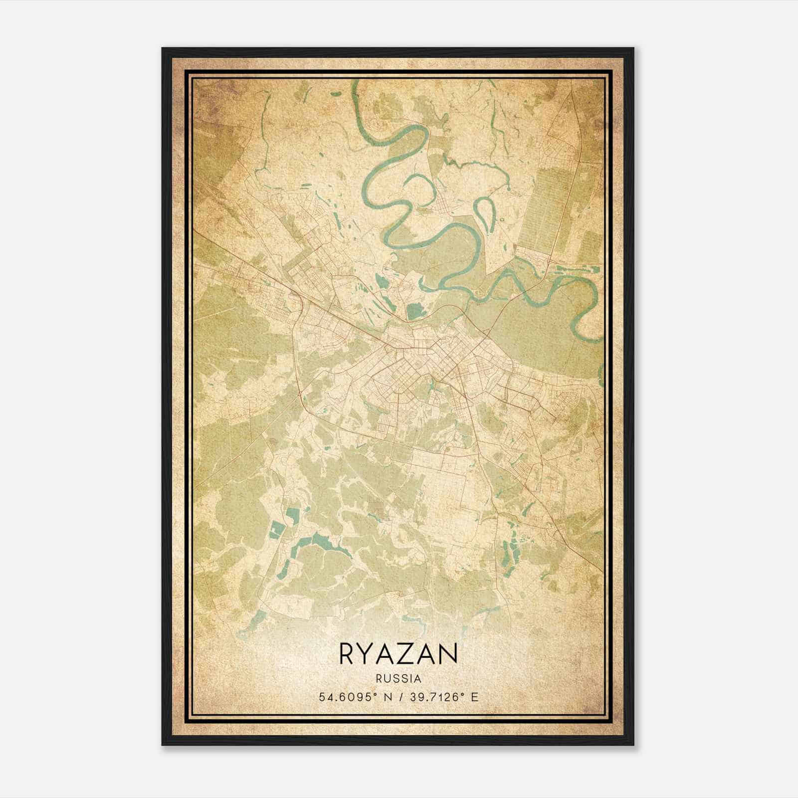 Vintage Ryazan Russia Map Poster, Ryazan City Road Wall Art Print