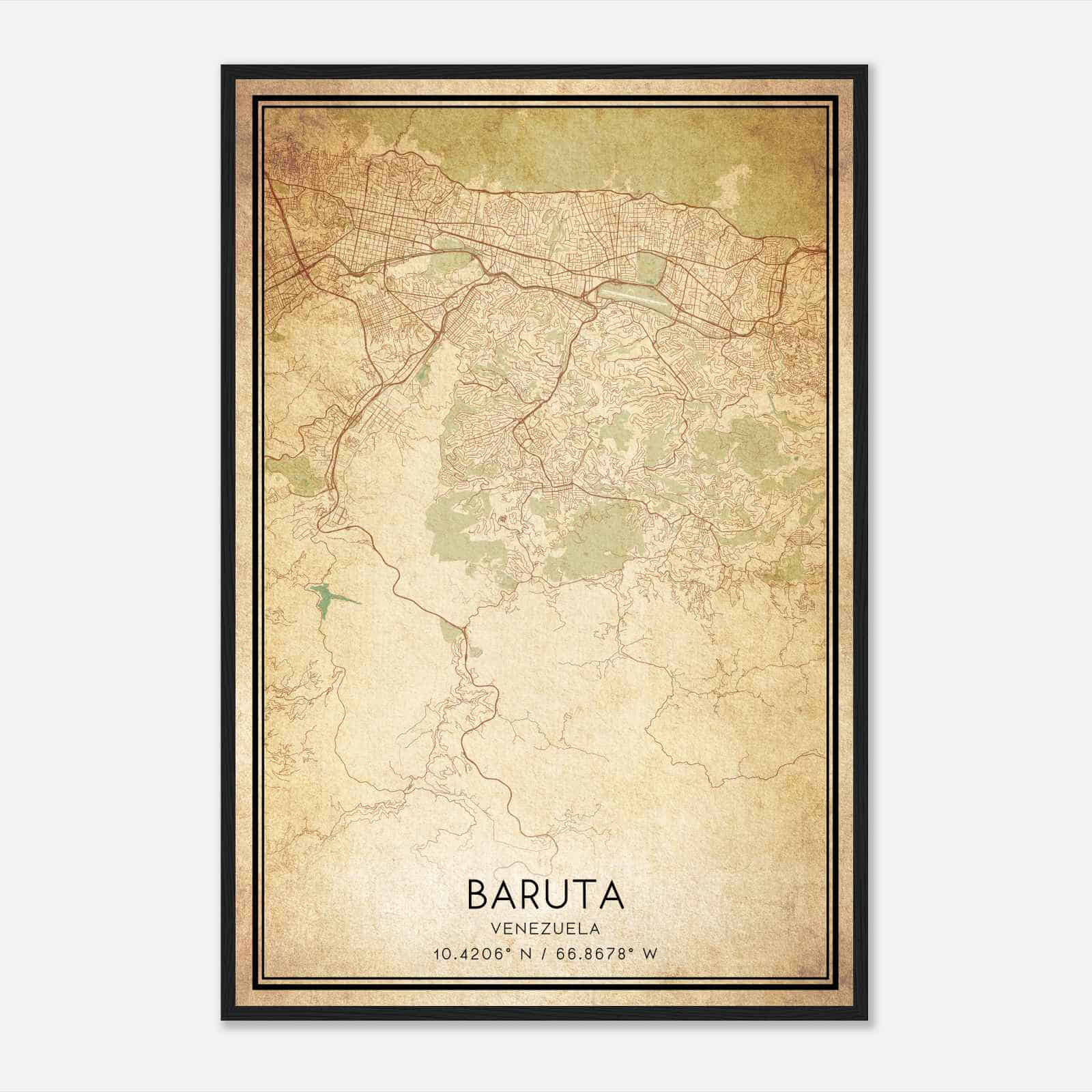 Vintage Baruta Venezuela Map Poster, Baruta City Road Wall Art Print