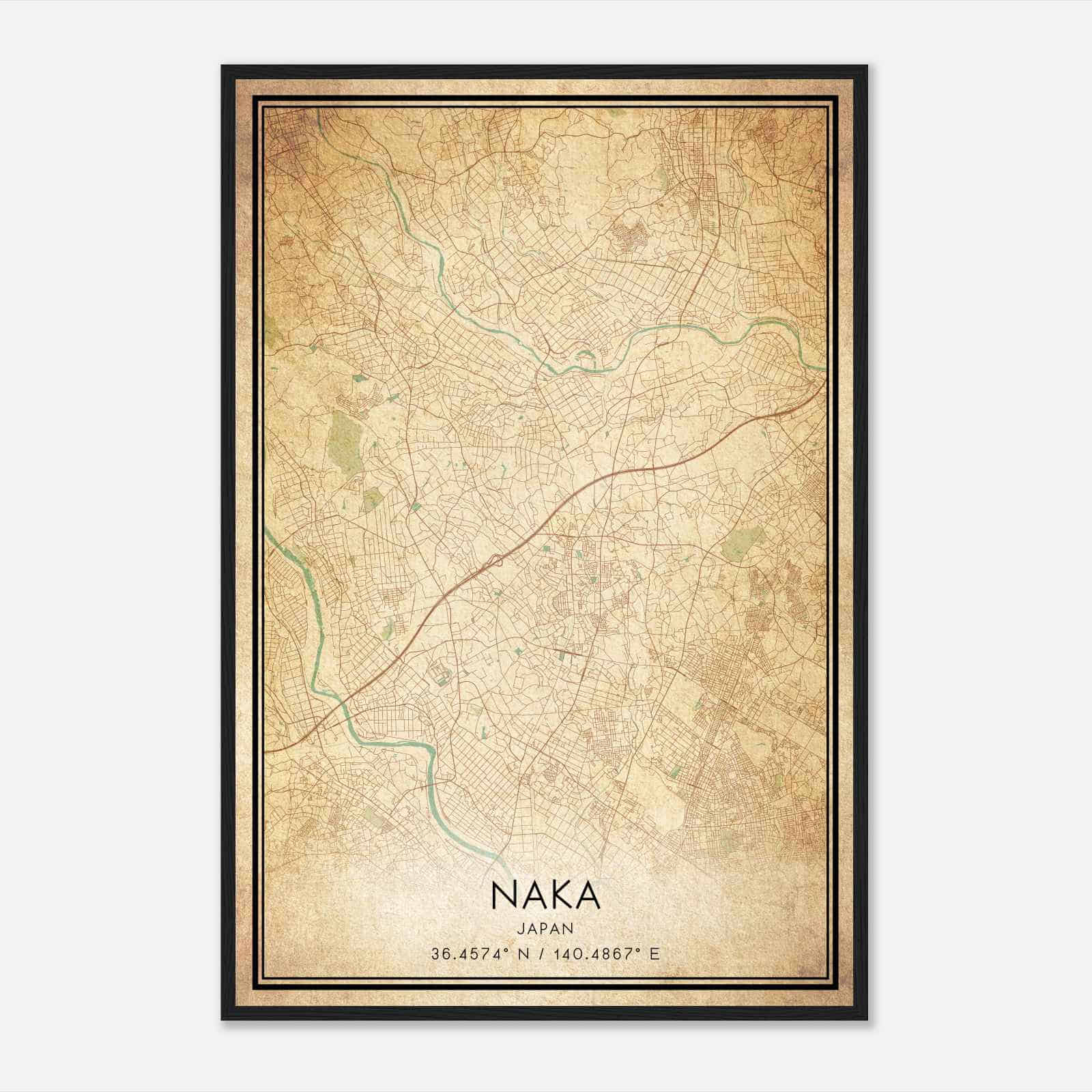 Vintage Naka Japan Map Poster, Naka City Road Wall Art Print