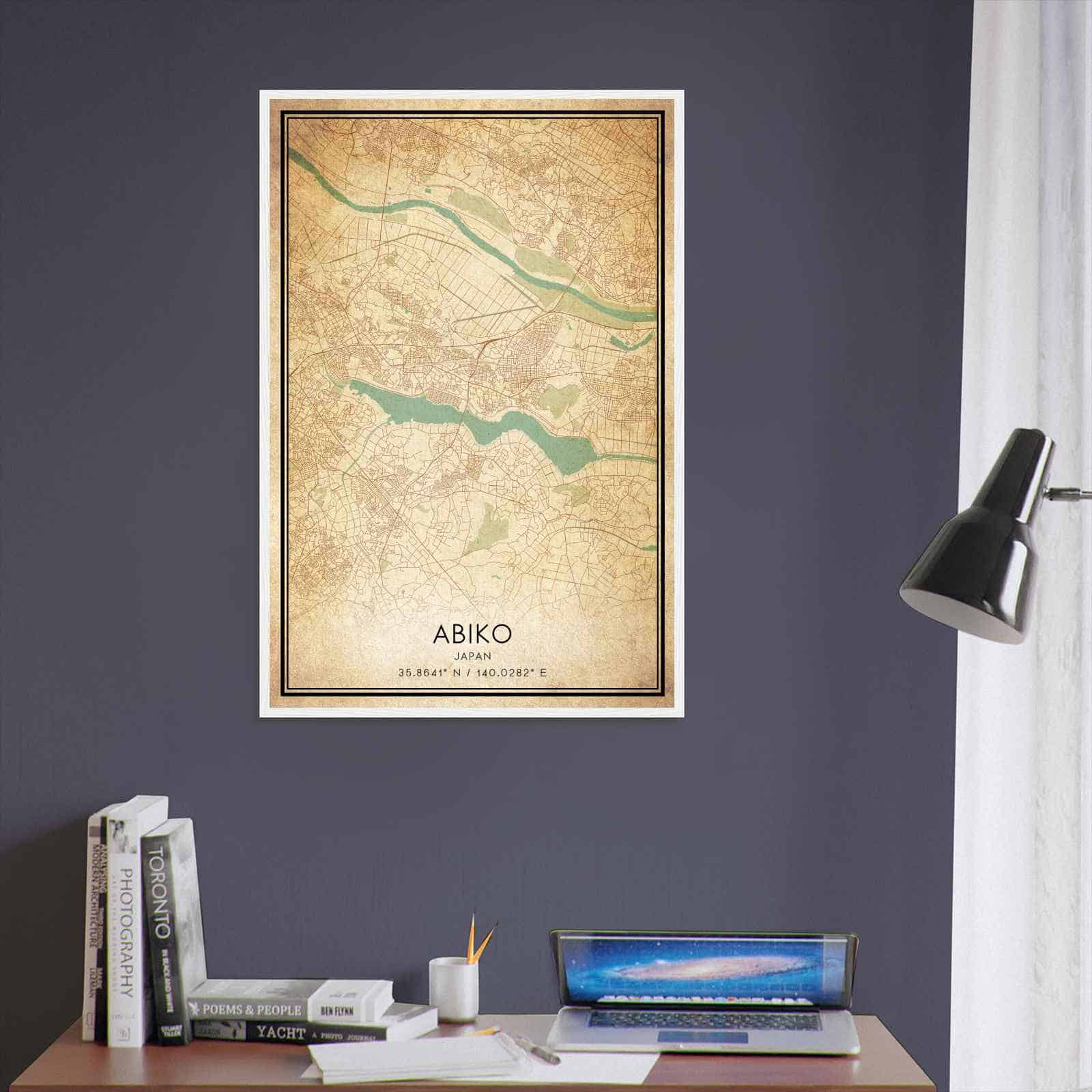 Vintage Abiko Japan Map Poster, Abiko City Road Wall Art Print