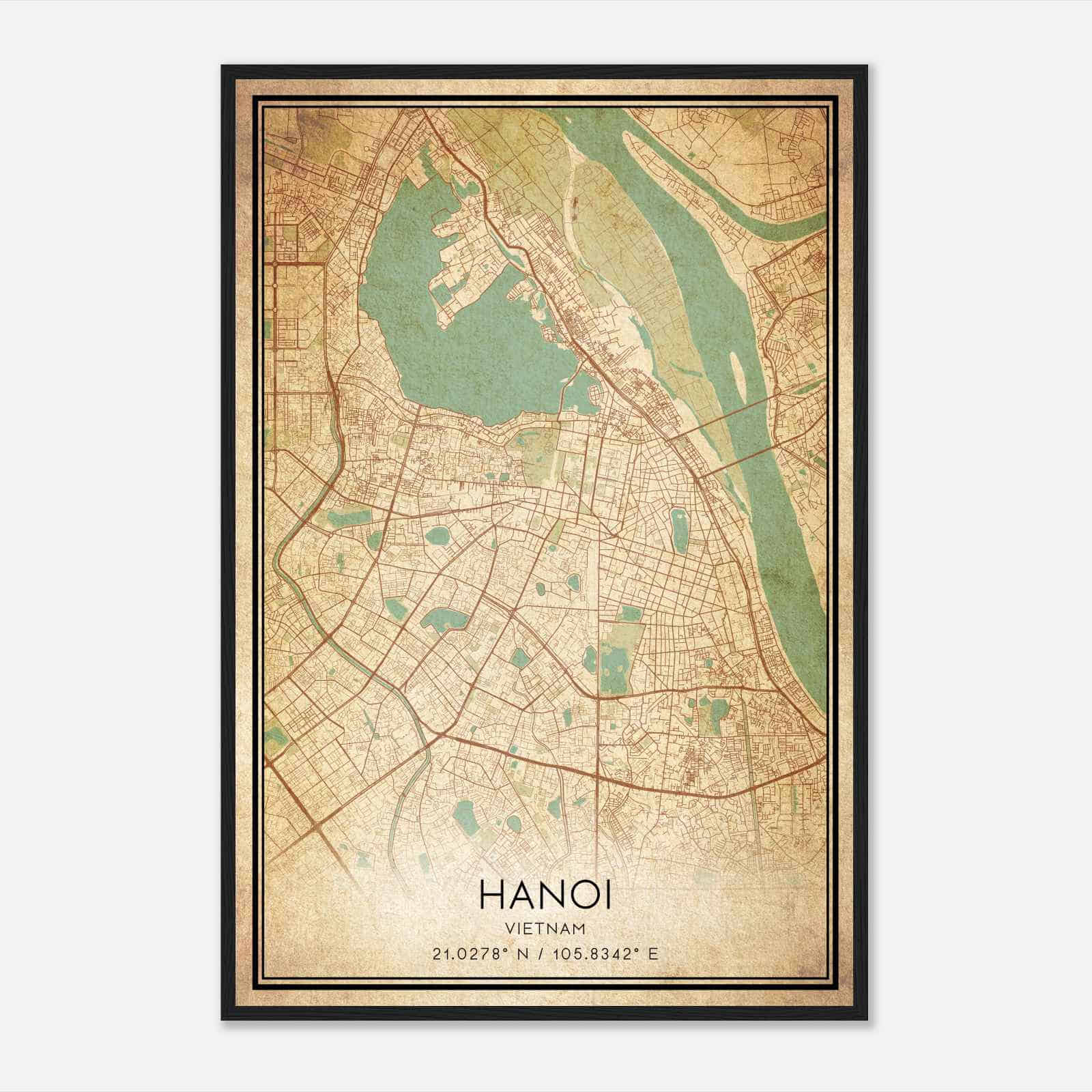 Vintage Hanoi Vietnam Map Poster, Hanoi City Road Wall Art Print
