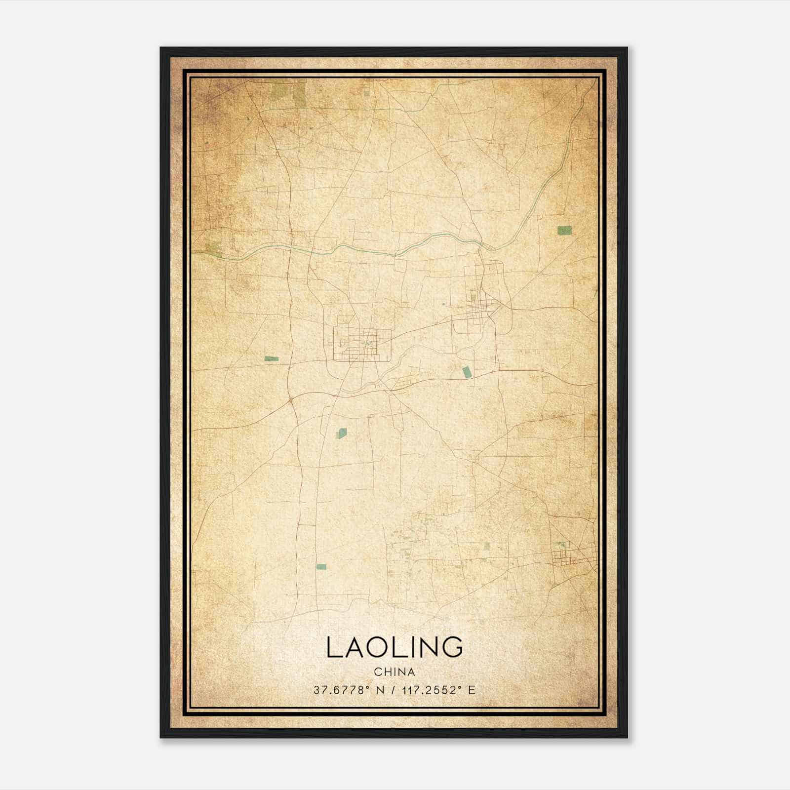 Vintage Laoling China Map Poster, Laoling City Road Wall Art Print