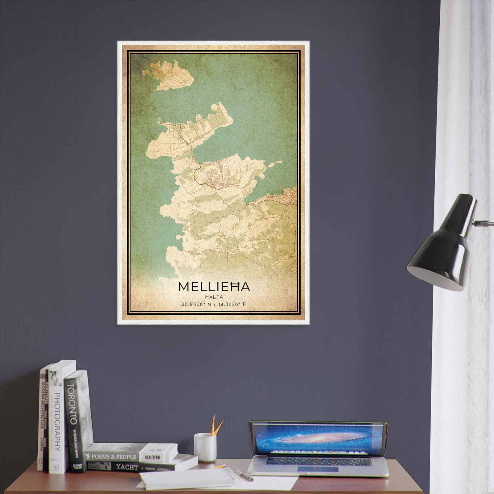 Vintage Mellieha Malta Map Poster, Mellieha City Road Wall Art Print