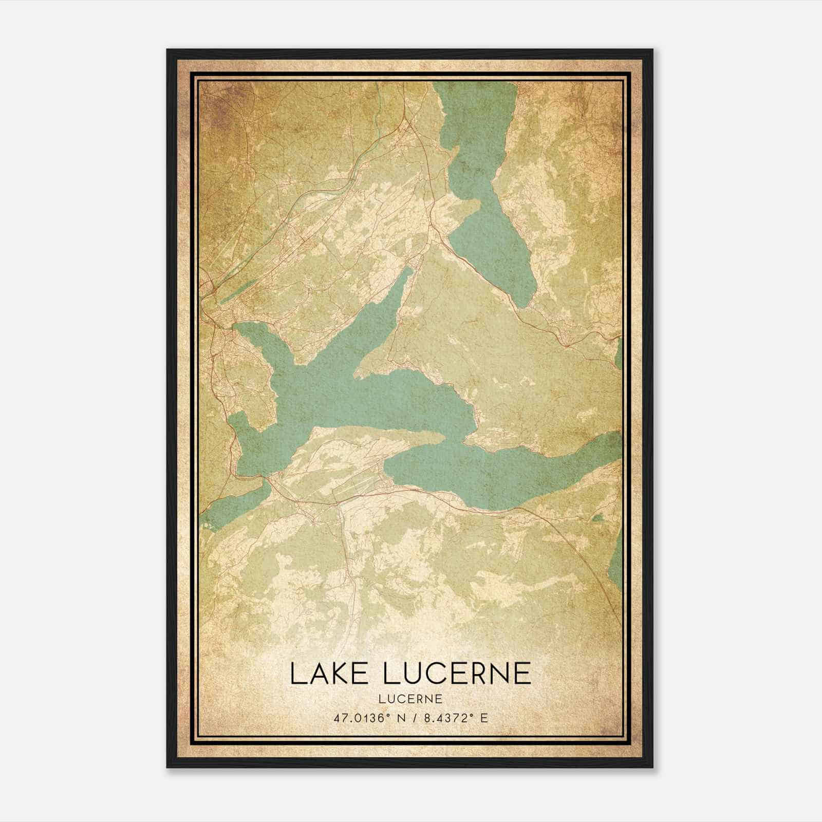 Vintage Lake Lucerne Lucerne Map Poster, Lake Lucerne City Road Wall Art Print