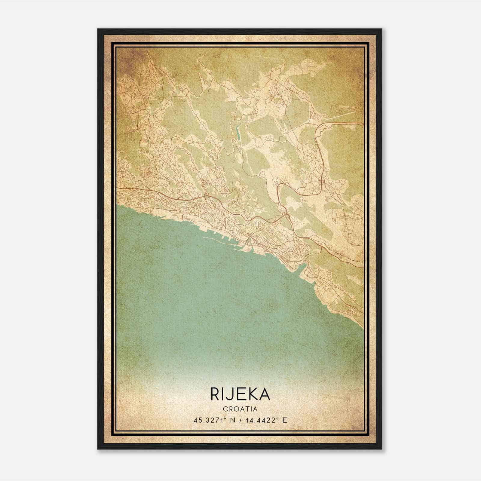 Vintage Rijeka Croatia Map Poster, Rijeka City Road Wall Art Print