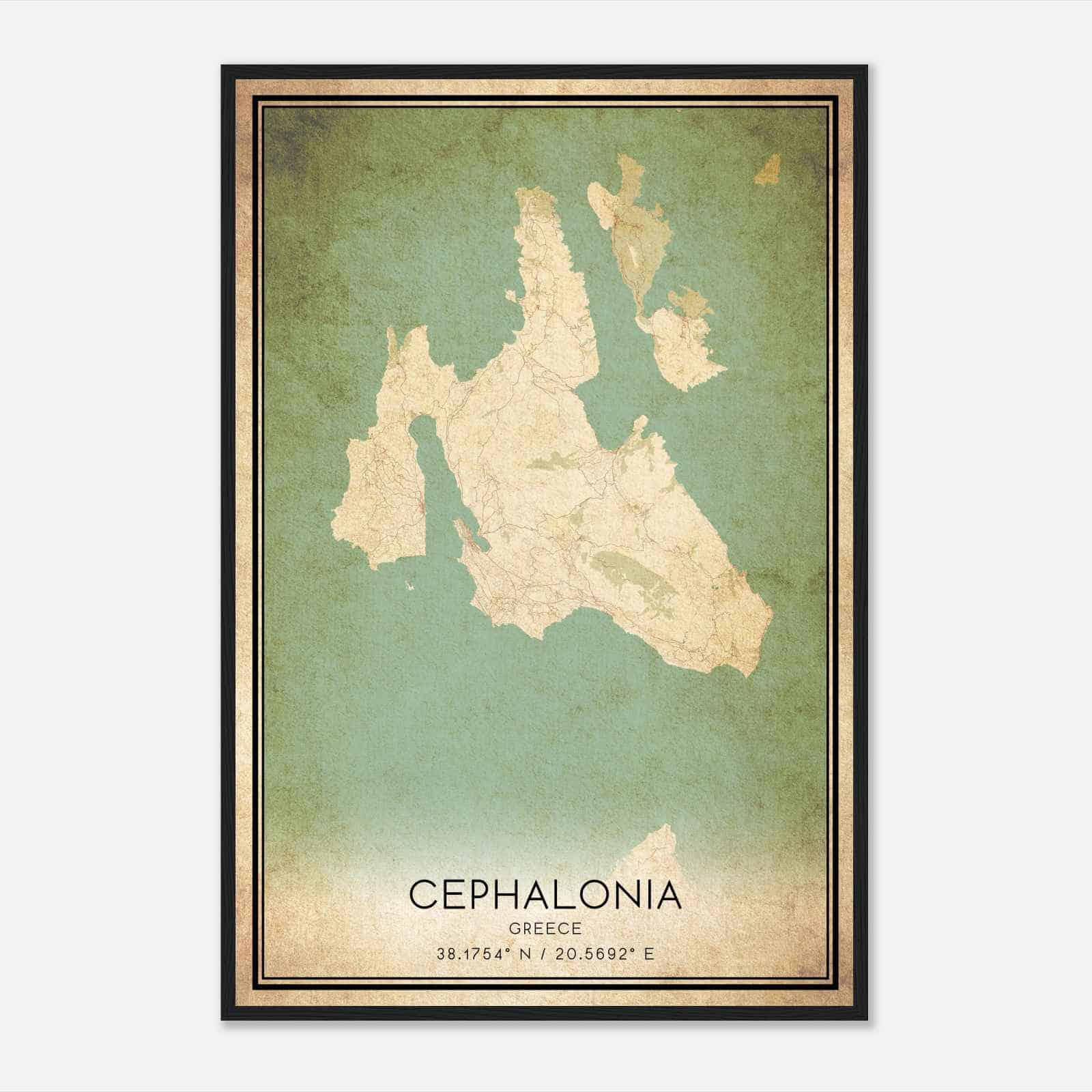 Vintage Cephalonia Greece Map Poster, Cephalonia City Road Wall Art Print