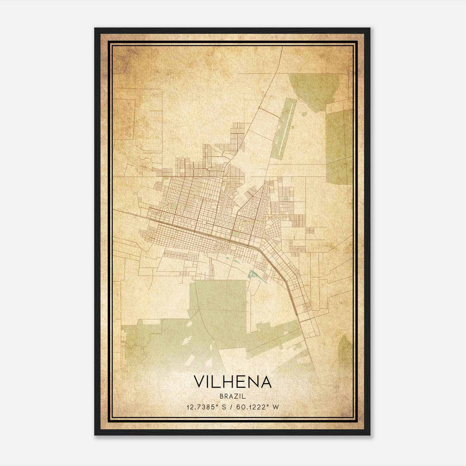 Vintage Vilhena Brazil Map Poster, Vilhena City Road Wall Art Print