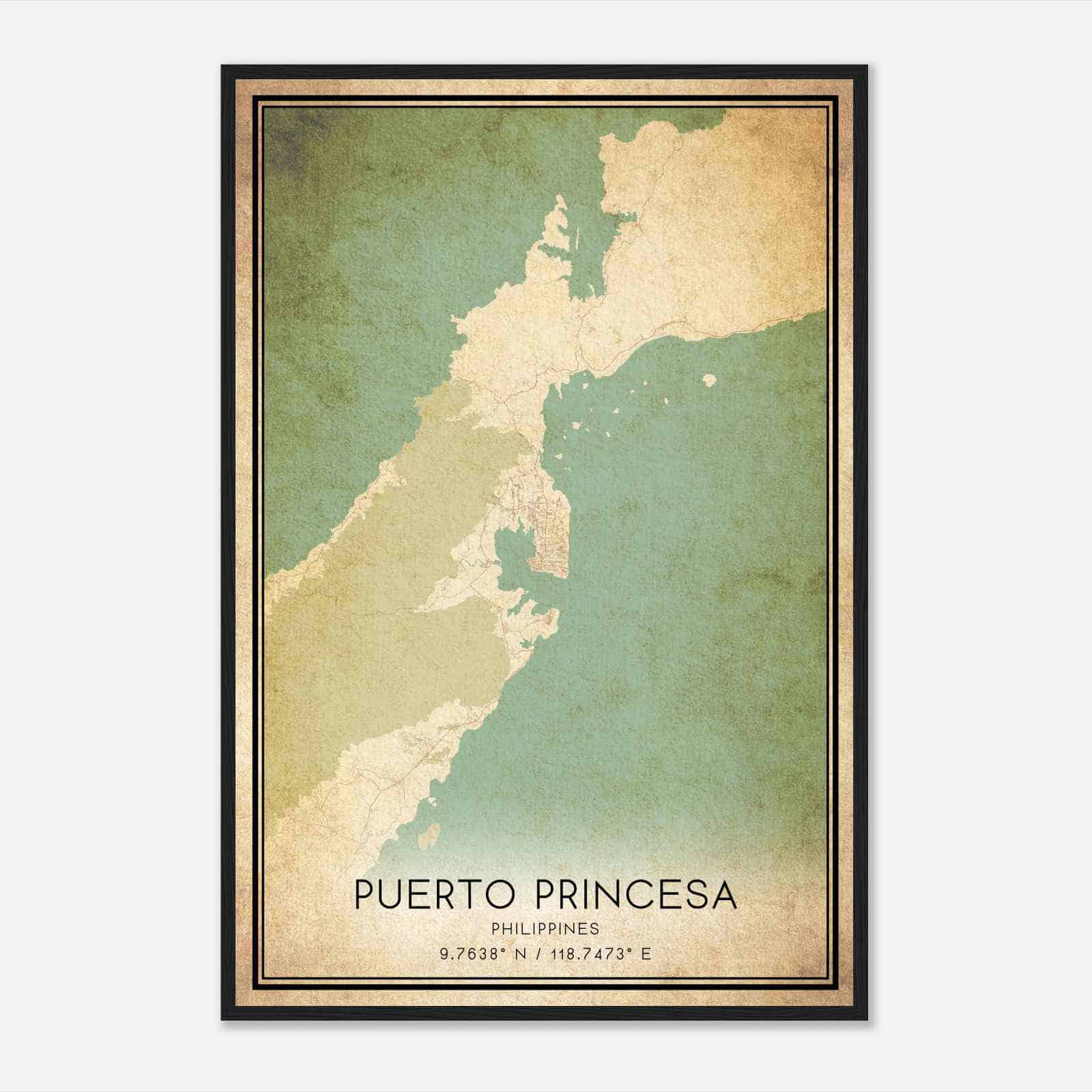 Vintage Puerto Princesa Philippines Map Poster, Puerto Princesa City Road Wall Art Print