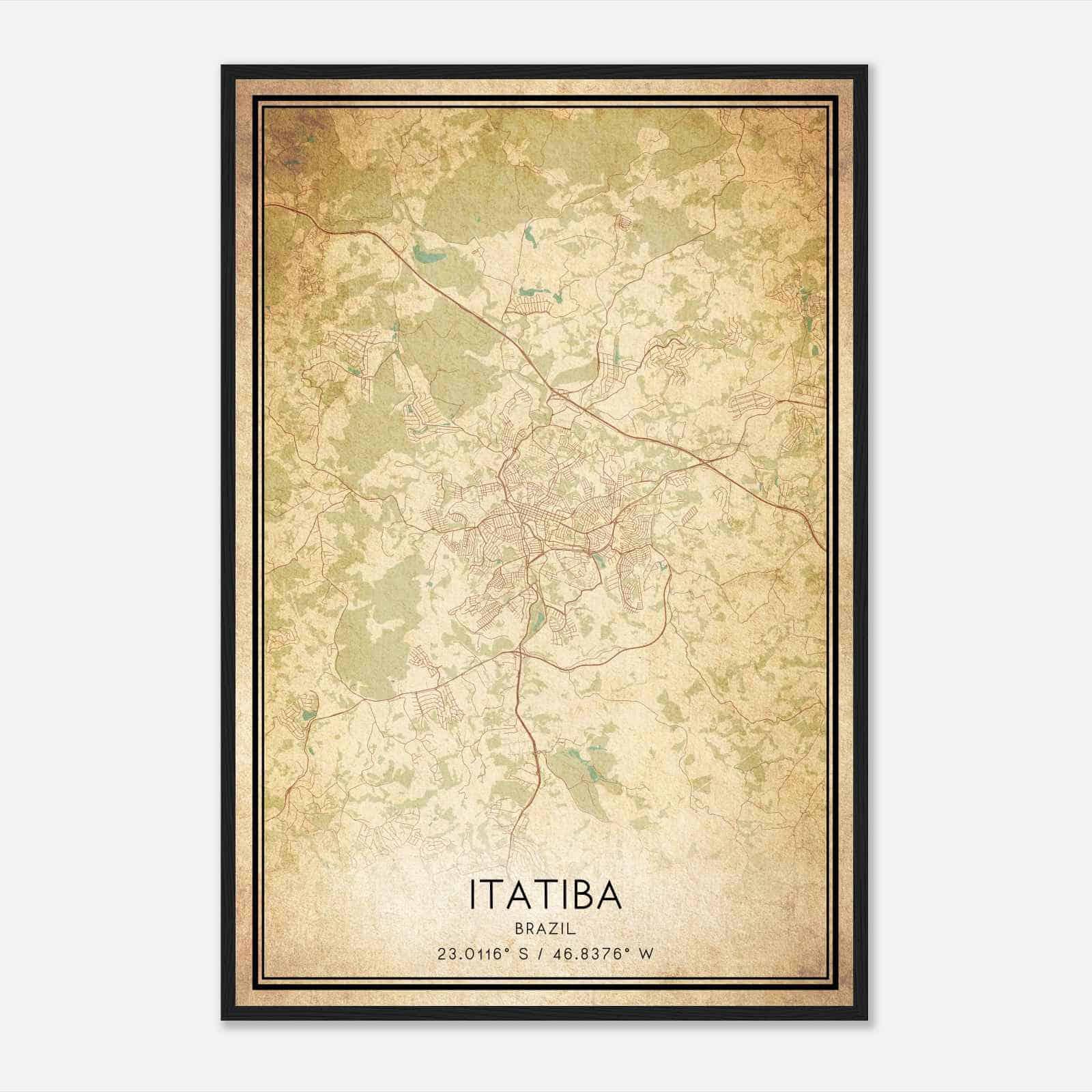Vintage Itatiba Brazil Map Poster, Itatiba City Road Wall Art Print