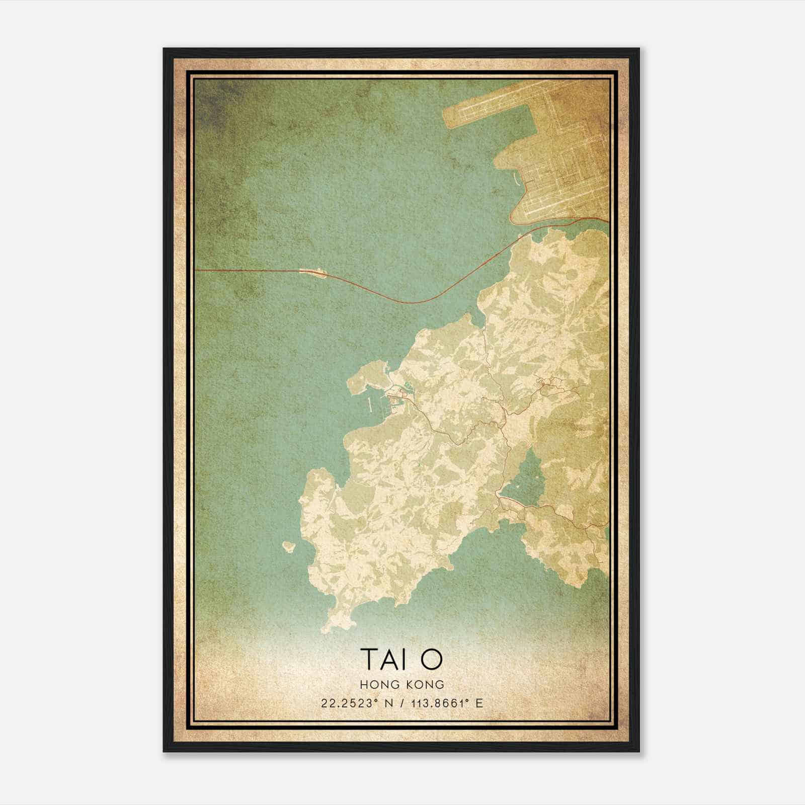 Vintage Tai O Hong Kong Map Poster, Tai O City Road Wall Art Print