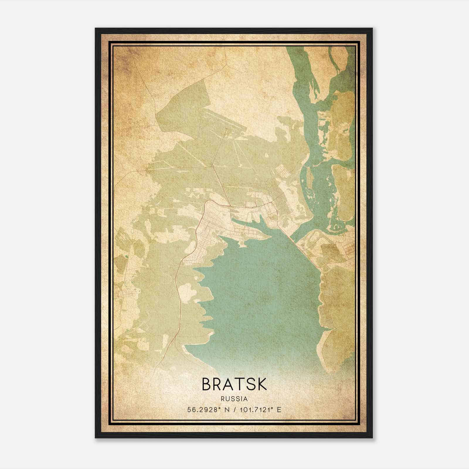 Vintage Bratsk Russia Map Poster, Bratsk City Road Wall Art Print