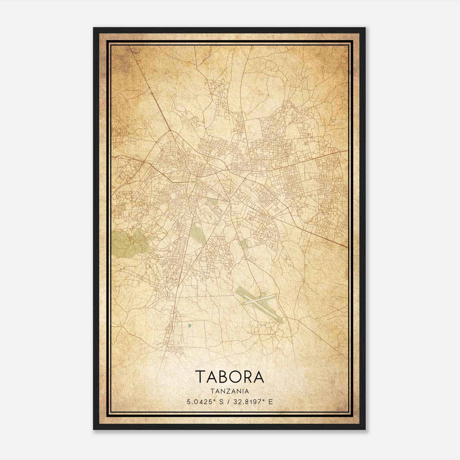 Vintage Tabora Tanzania Map Poster, Tabora City Road Wall Art Print