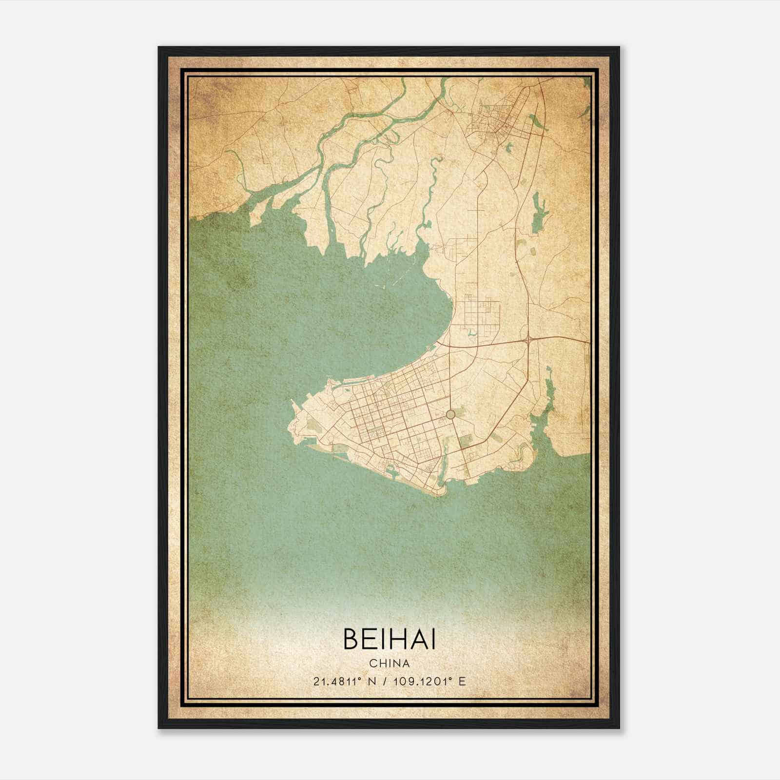 Vintage Beihai China Map Poster, Beihai City Road Wall Art Print