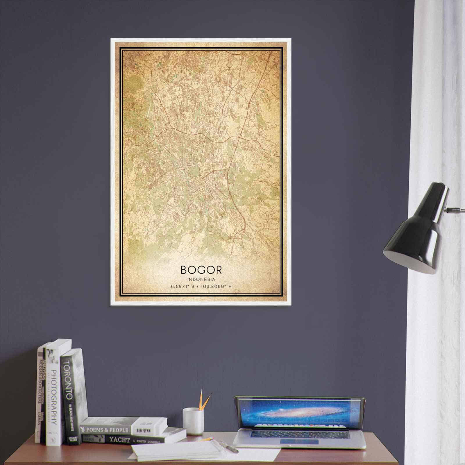 Vintage Bogor Indonesia Map Poster, Bogor City Road Wall Art Print