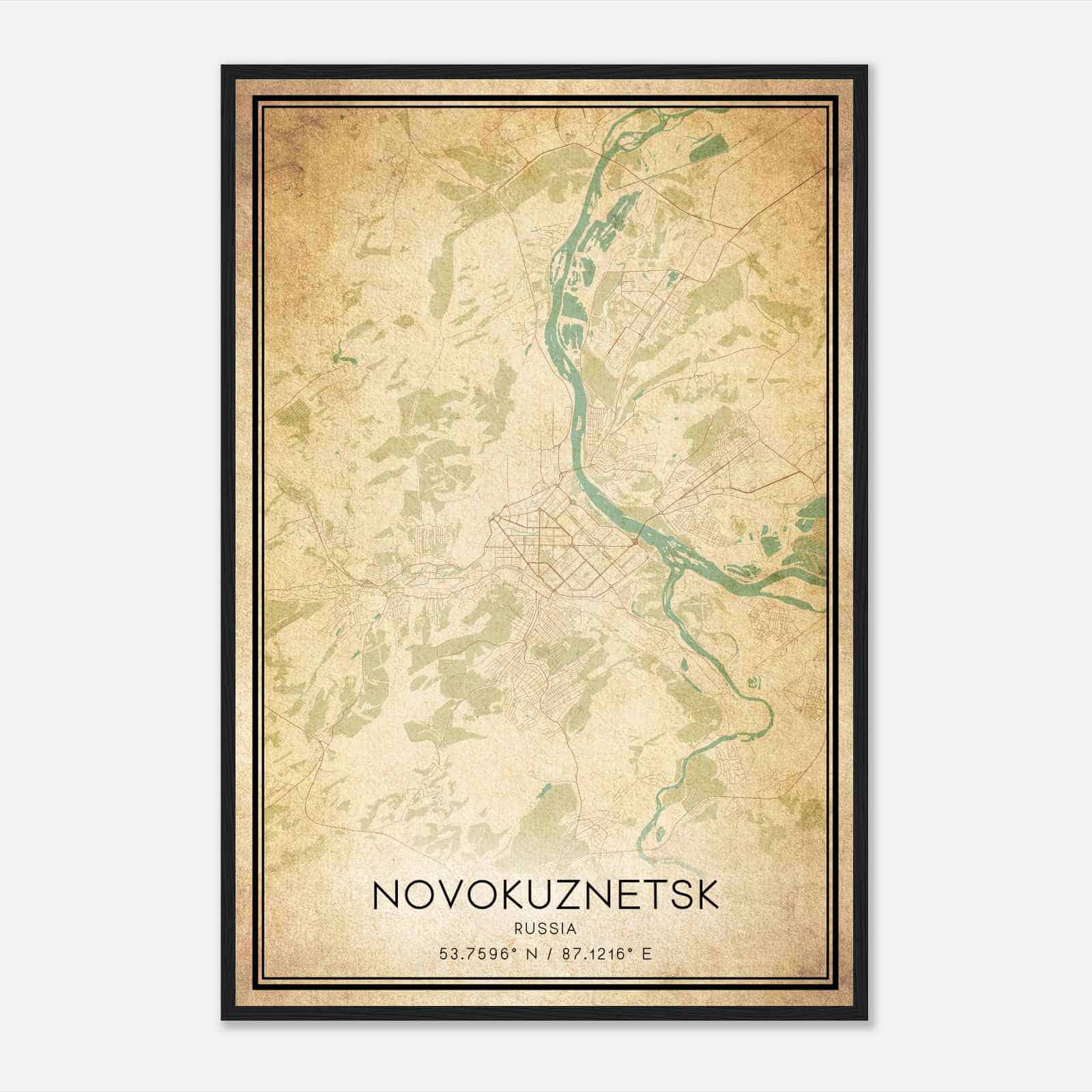 Vintage Novokuznetsk Russia Map Poster, Novokuznetsk City Road Wall Art Print