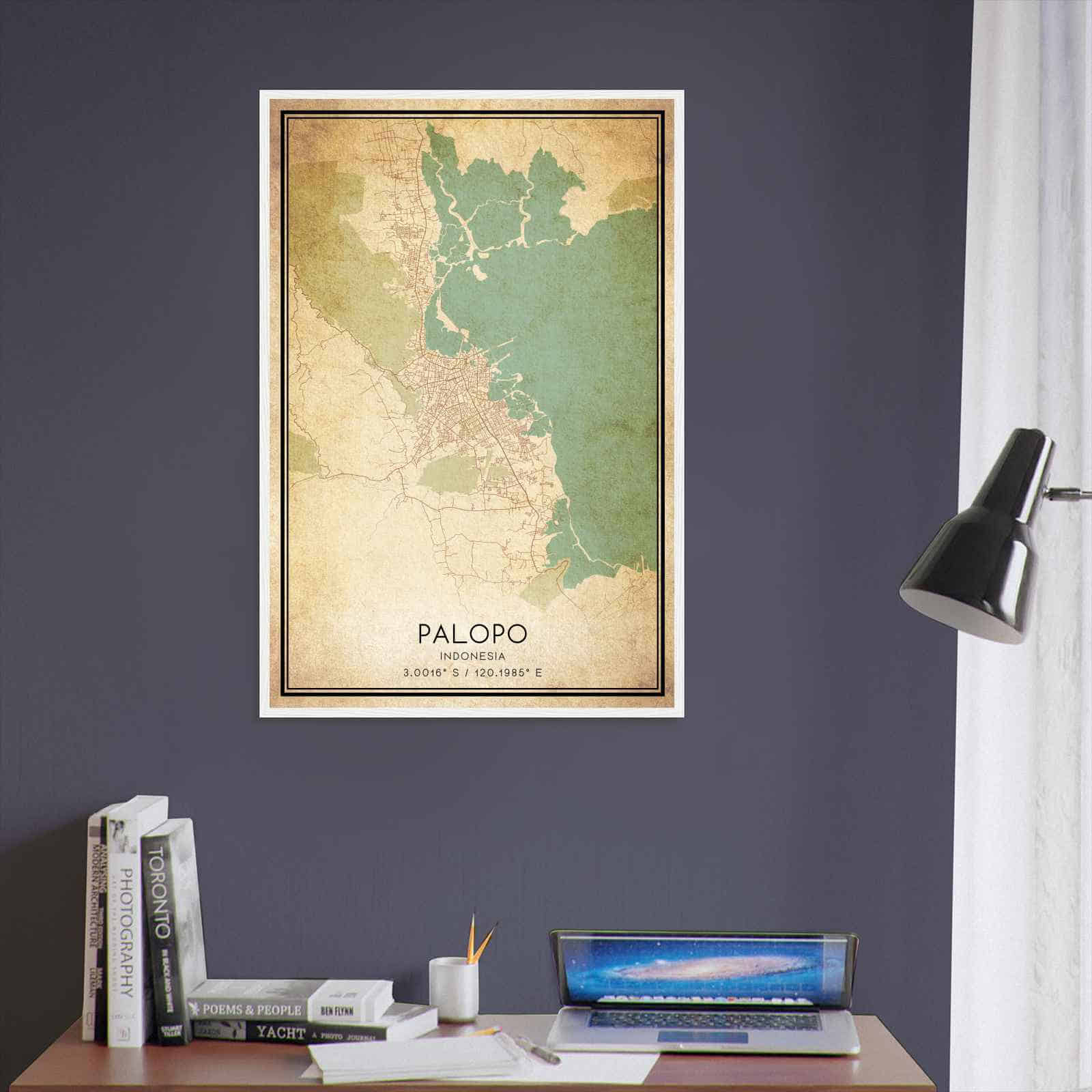 Vintage Palopo Indonesia Map Poster, Palopo City Road Wall Art Print