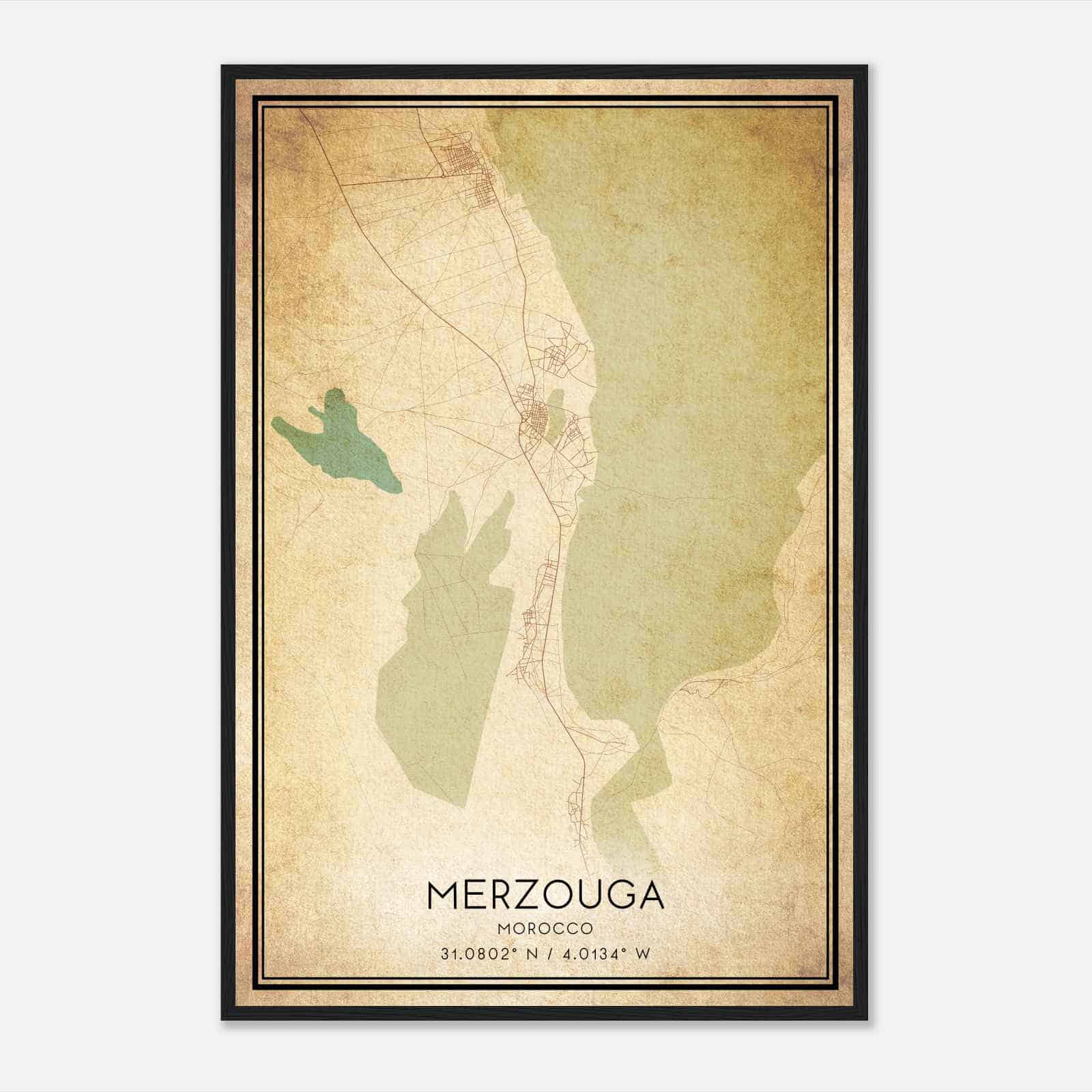 Vintage Merzouga Morocco Map Poster, Merzouga City Road Wall Art Print