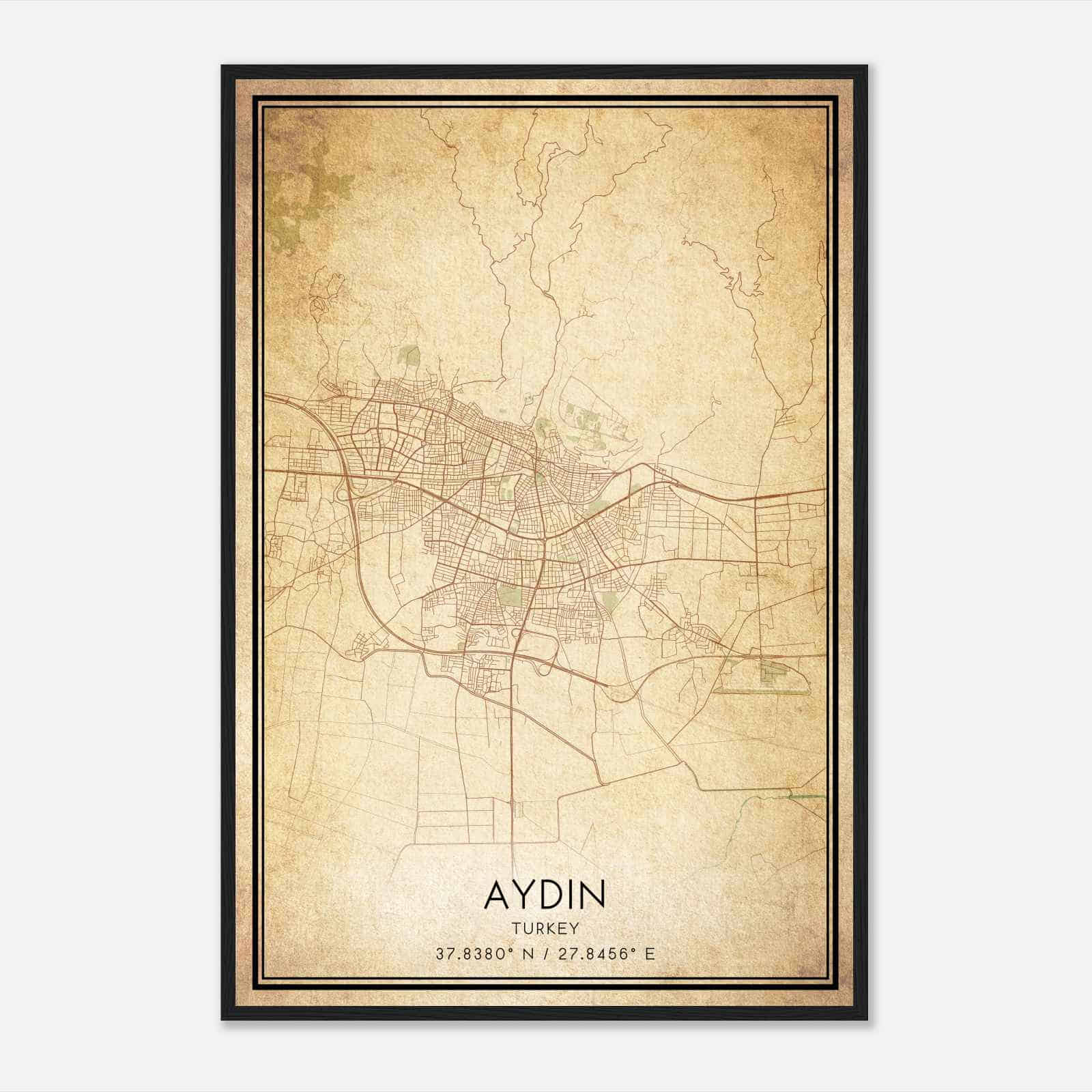 Vintage Aydin Turkey Map Poster, Aydin City Road Wall Art Print