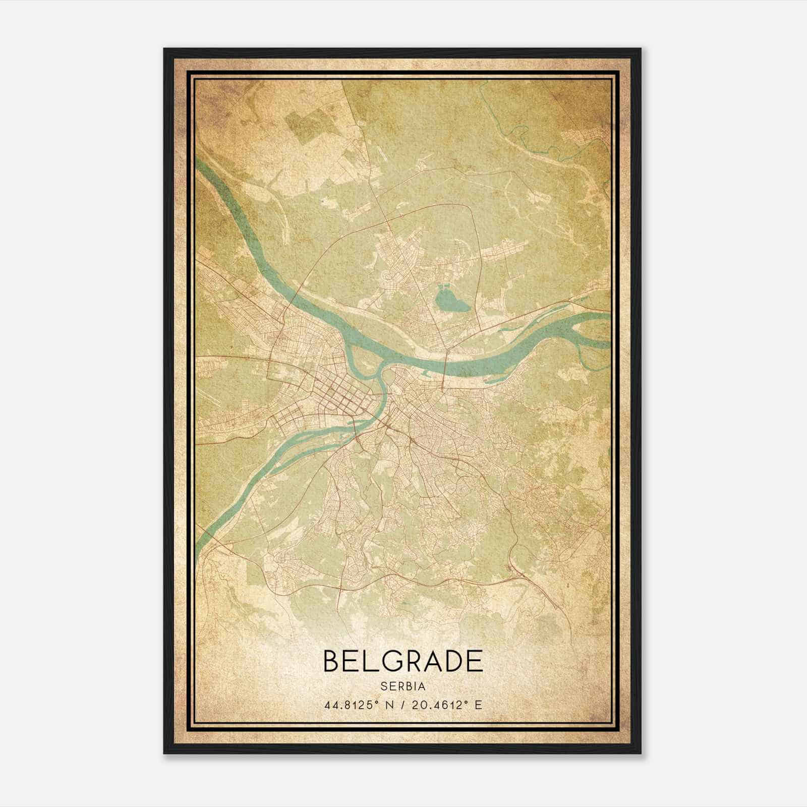 Vintage Belgrade Serbia Map Poster, Belgrade City Road Wall Art Print