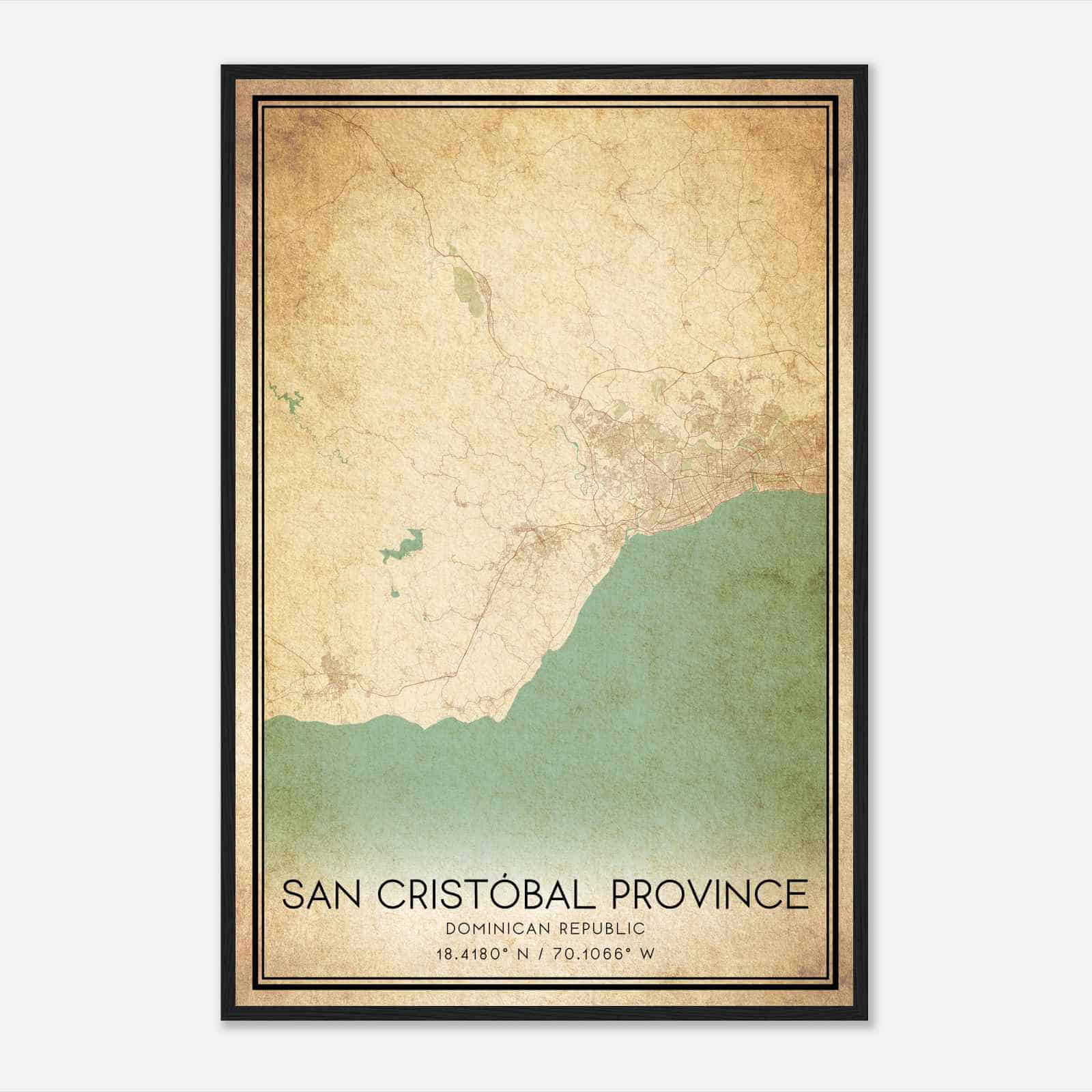 Vintage San Cristobal Province Dominican Republic Map Poster, San Cristobal Province City Road Wall Art Print