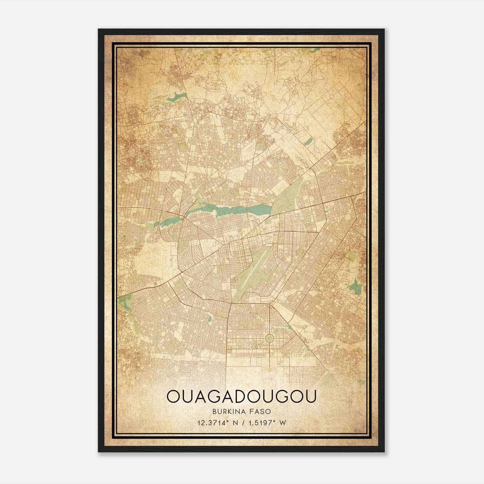 Vintage Ouagadougou Burkina Faso Map Poster, Ouagadougou City Road Wall Art Print