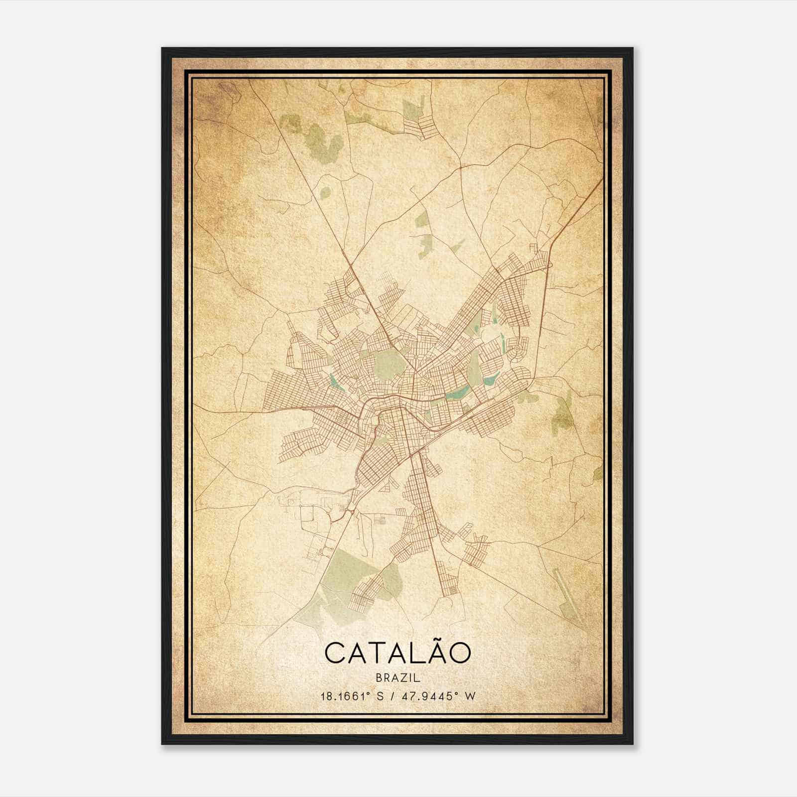 Vintage Catalao Brazil Map Poster, Catalao City Road Wall Art Print