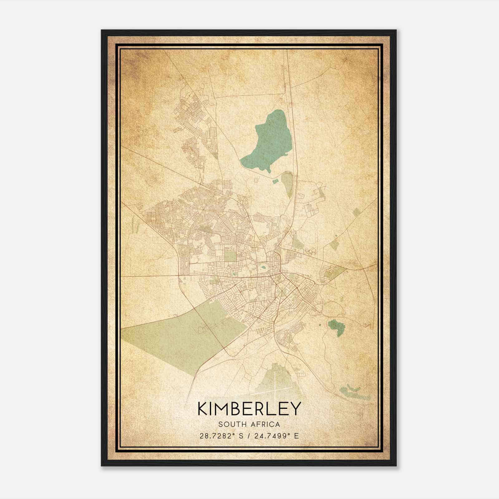 Vintage Kimberley South Africa Map Poster, Kimberley City Road Wall Art Print
