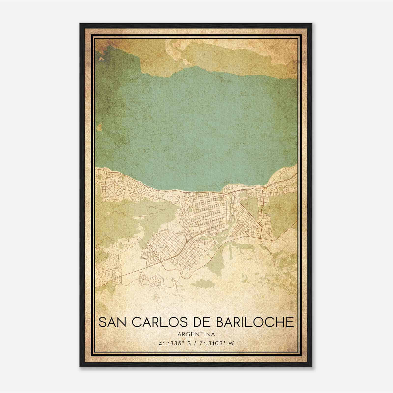 Vintage San Carlos de Bariloche Argentina Map Poster, San Carlos de Bariloche City Road Wall Art Print