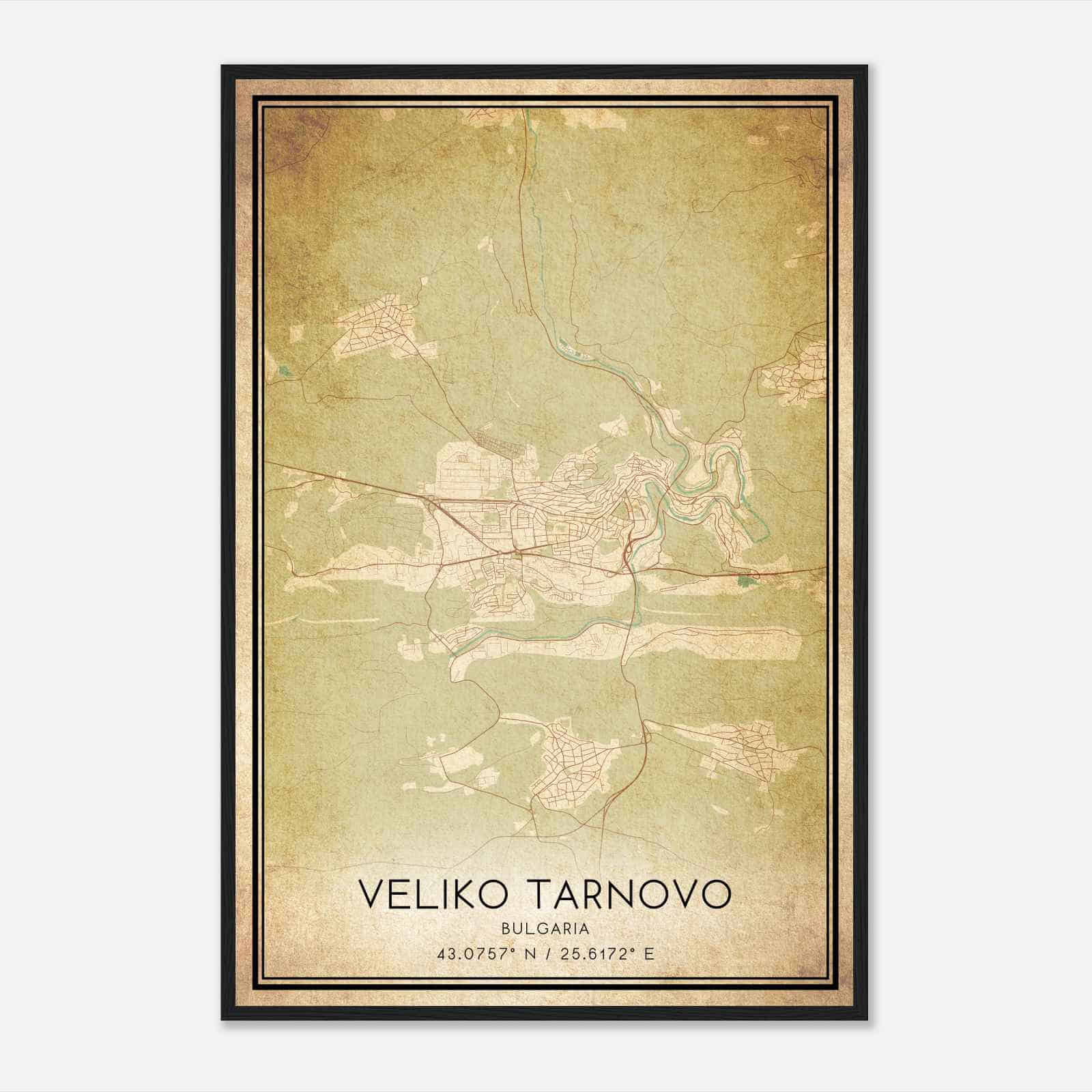 Vintage Veliko Tarnovo Bulgaria Map Poster, Veliko Tarnovo City Road Wall Art Print
