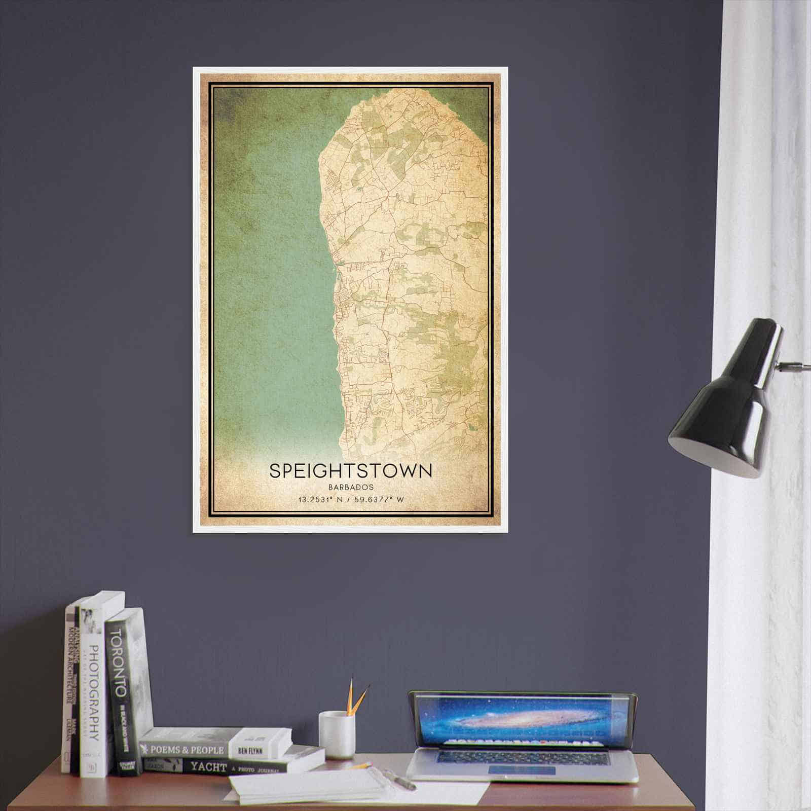 Vintage Speightstown Barbados Map Poster, Speightstown City Road Wall Art Print
