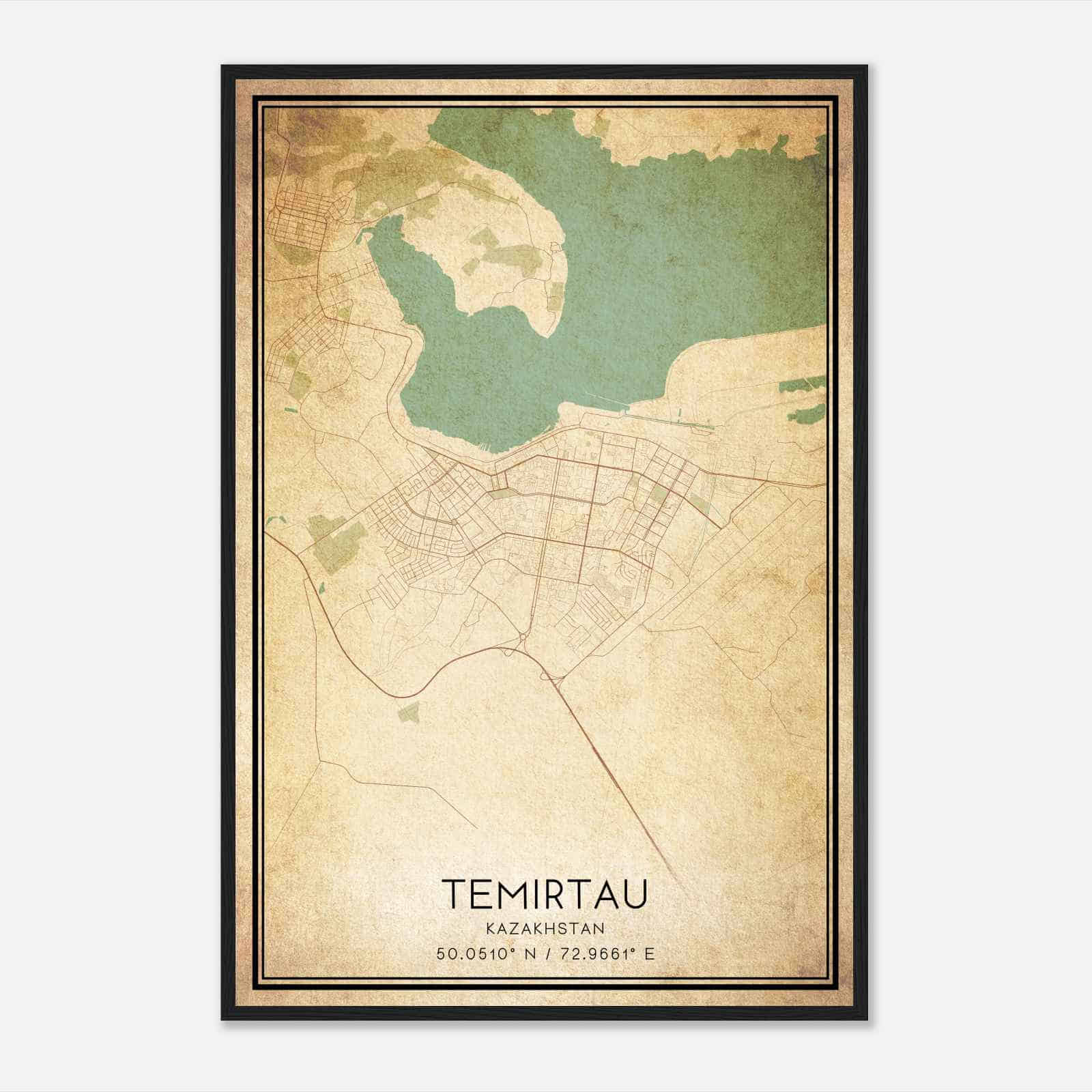 Vintage Temirtau Kazakhstan Map Poster, Temirtau City Road Wall Art Print