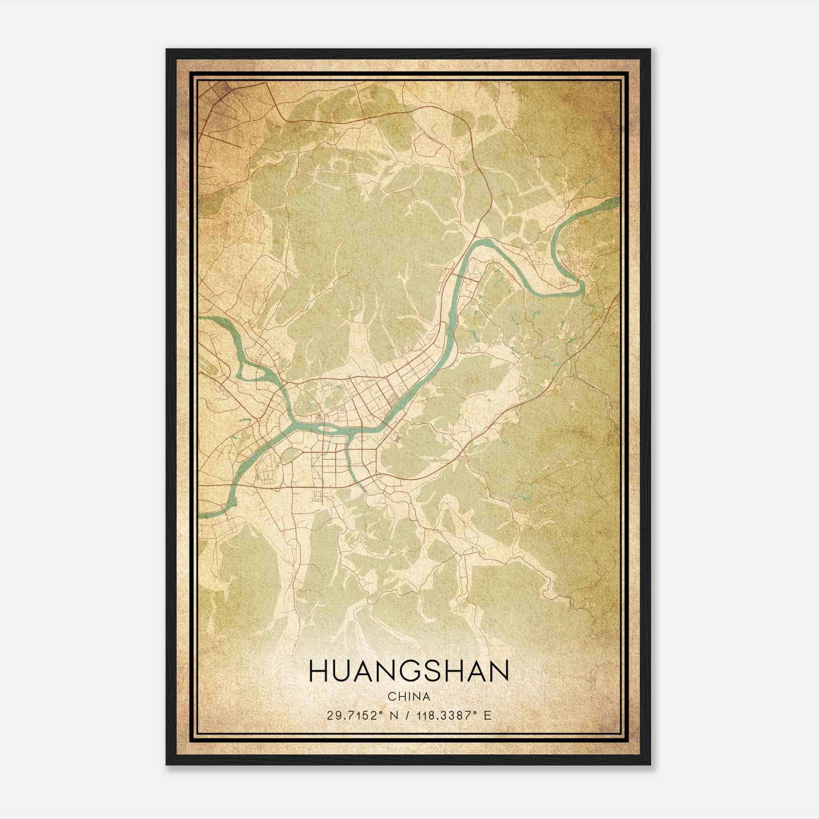 Vintage Huangshan China Map Poster, Huangshan City Road Wall Art Print