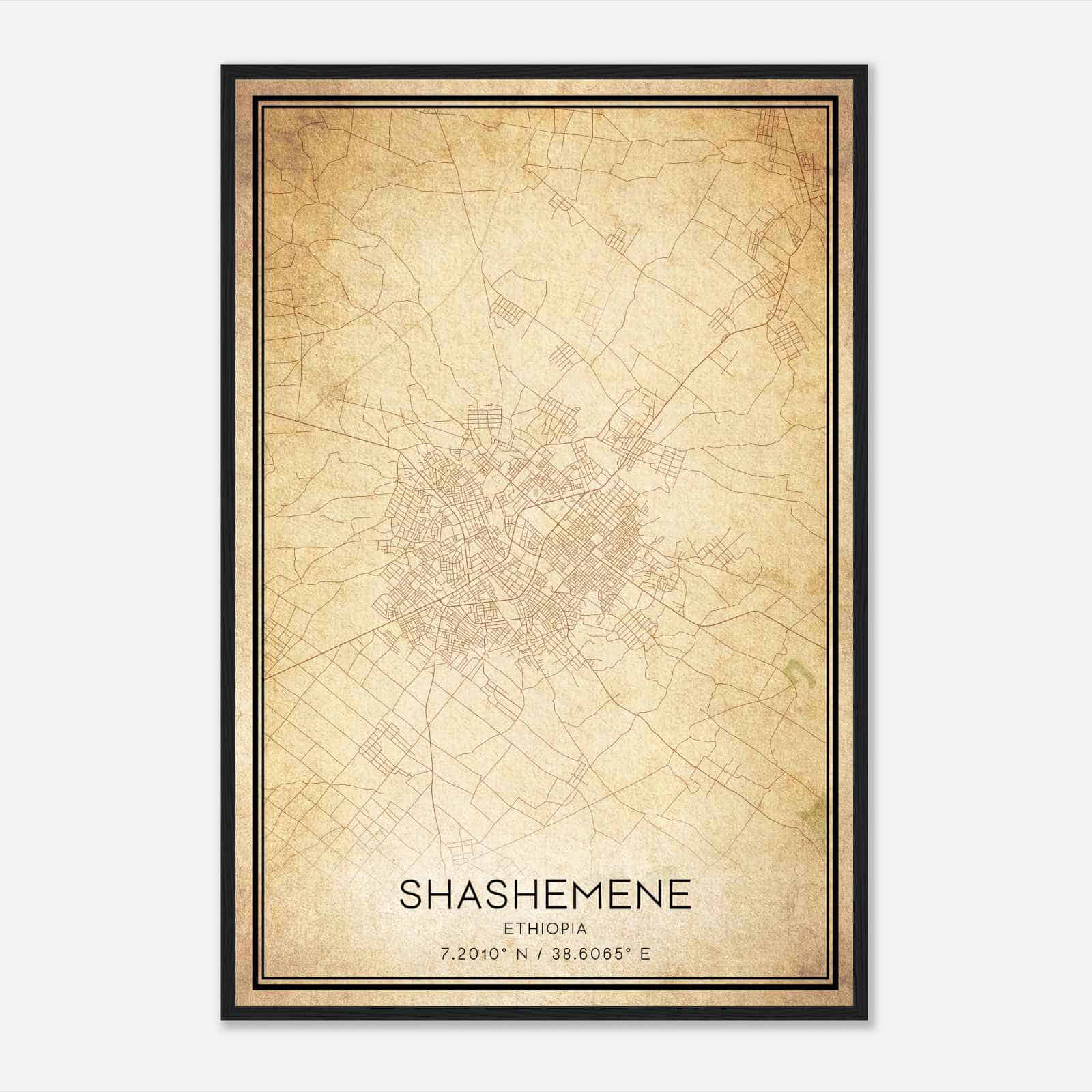 Vintage Shashemene Ethiopia Map Poster, Shashemene City Road Wall Art Print