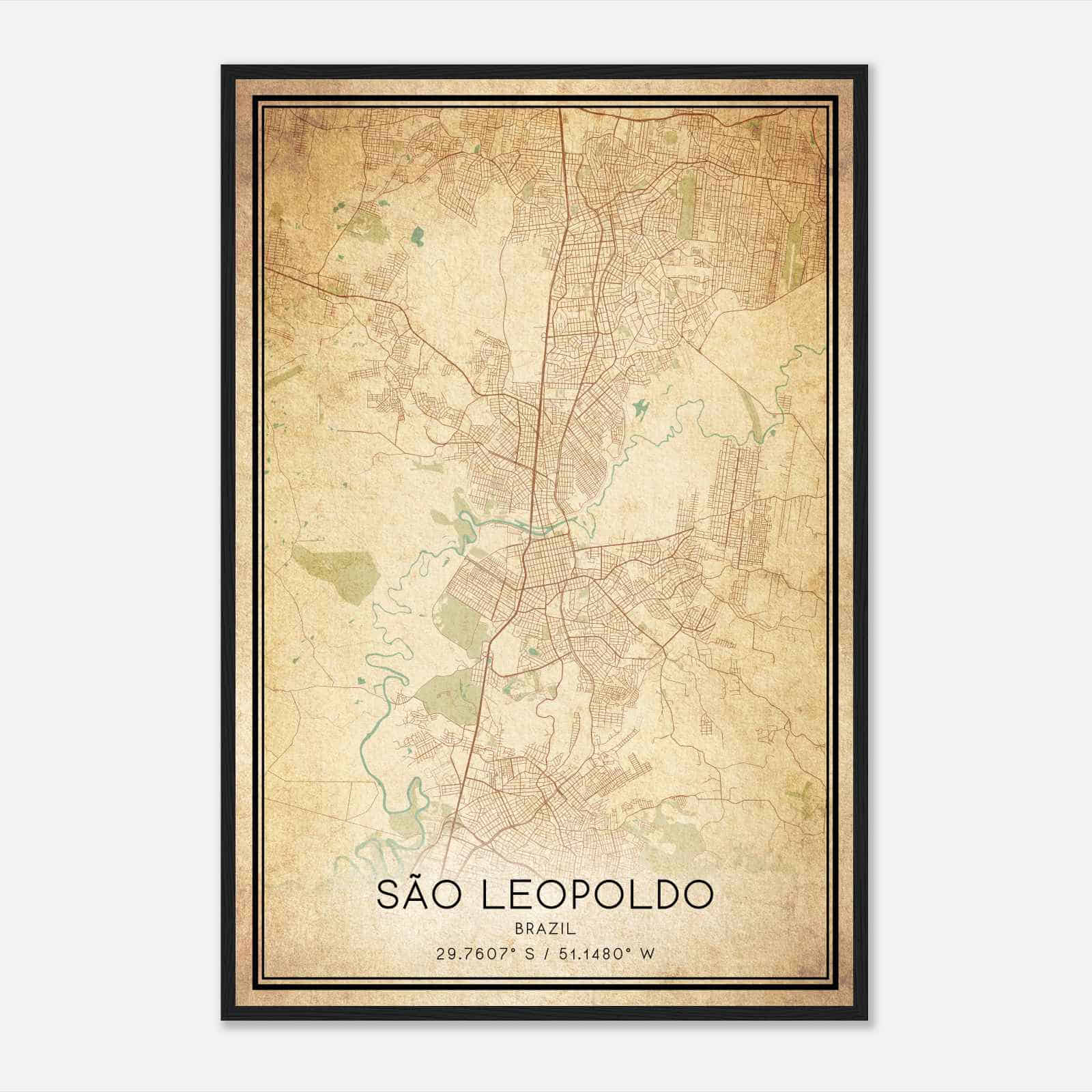 Vintage Sao Leopoldo Brazil Map Poster, Sao Leopoldo City Road Wall Art Print