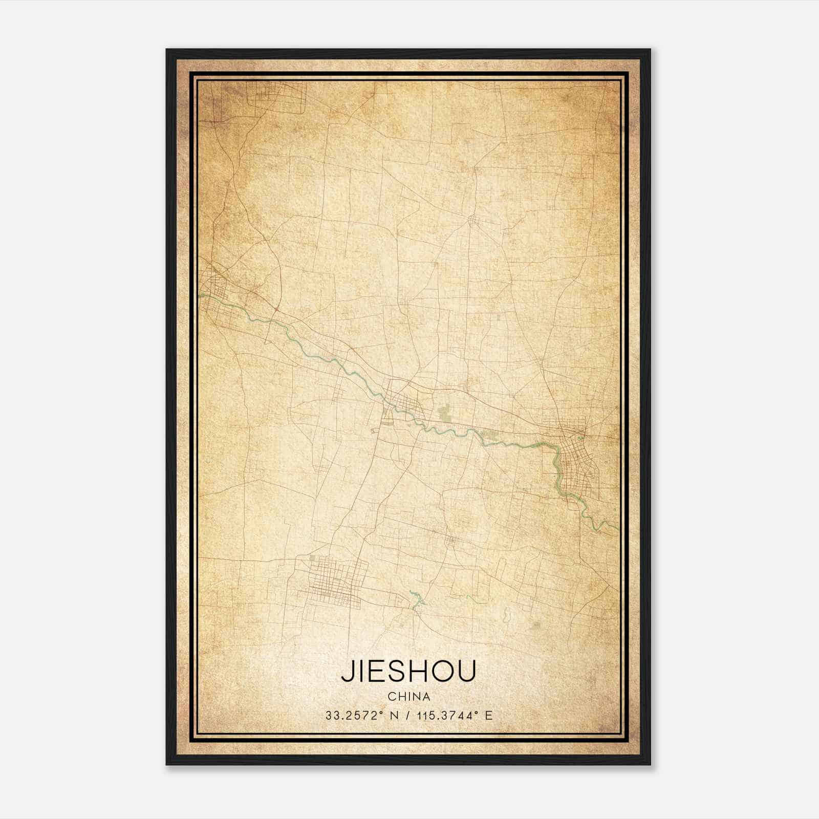 Vintage Jieshou China Map Poster, Jieshou City Road Wall Art Print