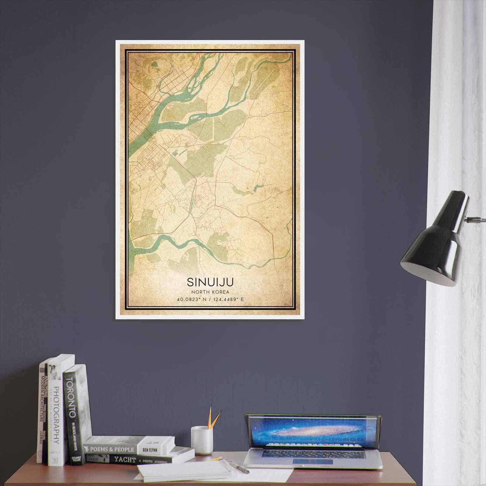 Vintage Sinuiju North Korea Map Poster, Sinuiju City Road Wall Art Print