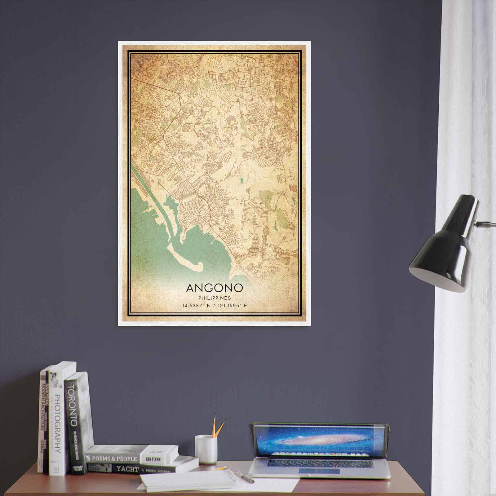 Vintage Angono Philippines Map Poster, Angono City Road Wall Art Print