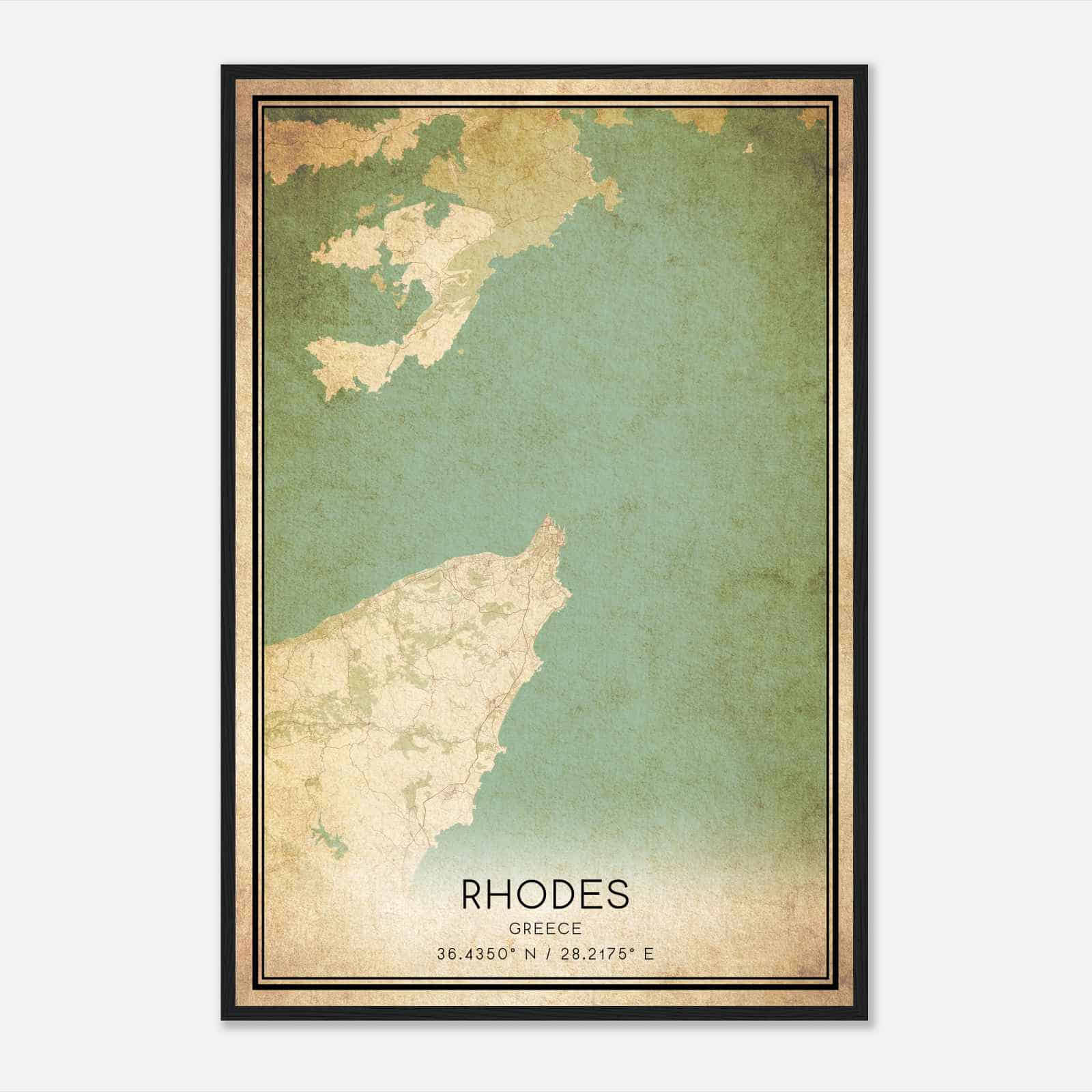 Vintage Rhodes Greece Map Poster, Rhodes City Road Wall Art Print