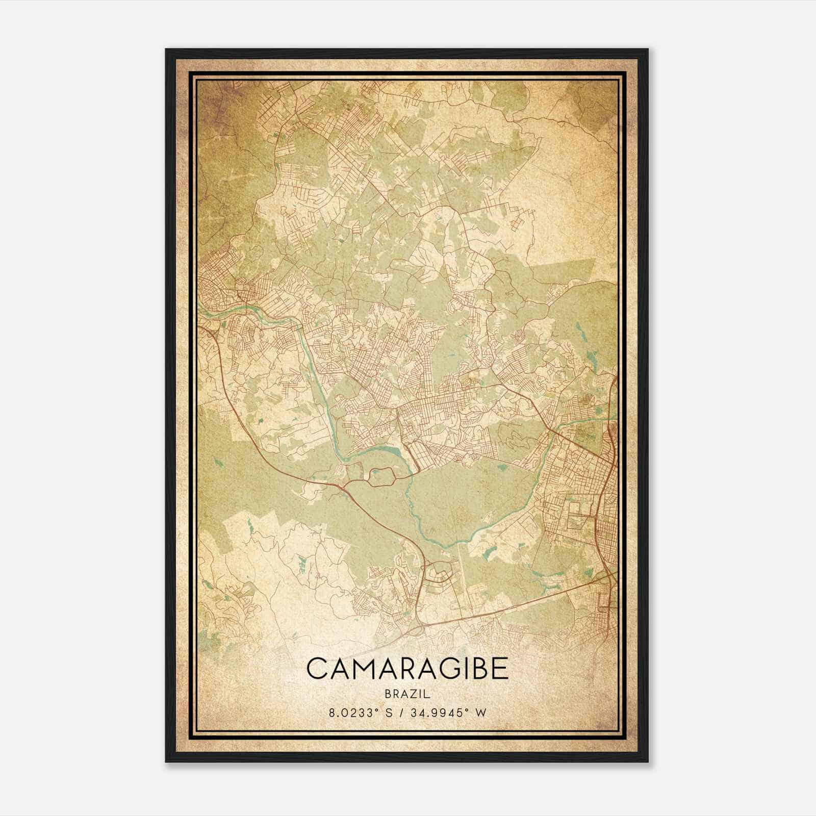 Vintage Camaragibe Brazil Map Poster, Camaragibe City Road Wall Art Print