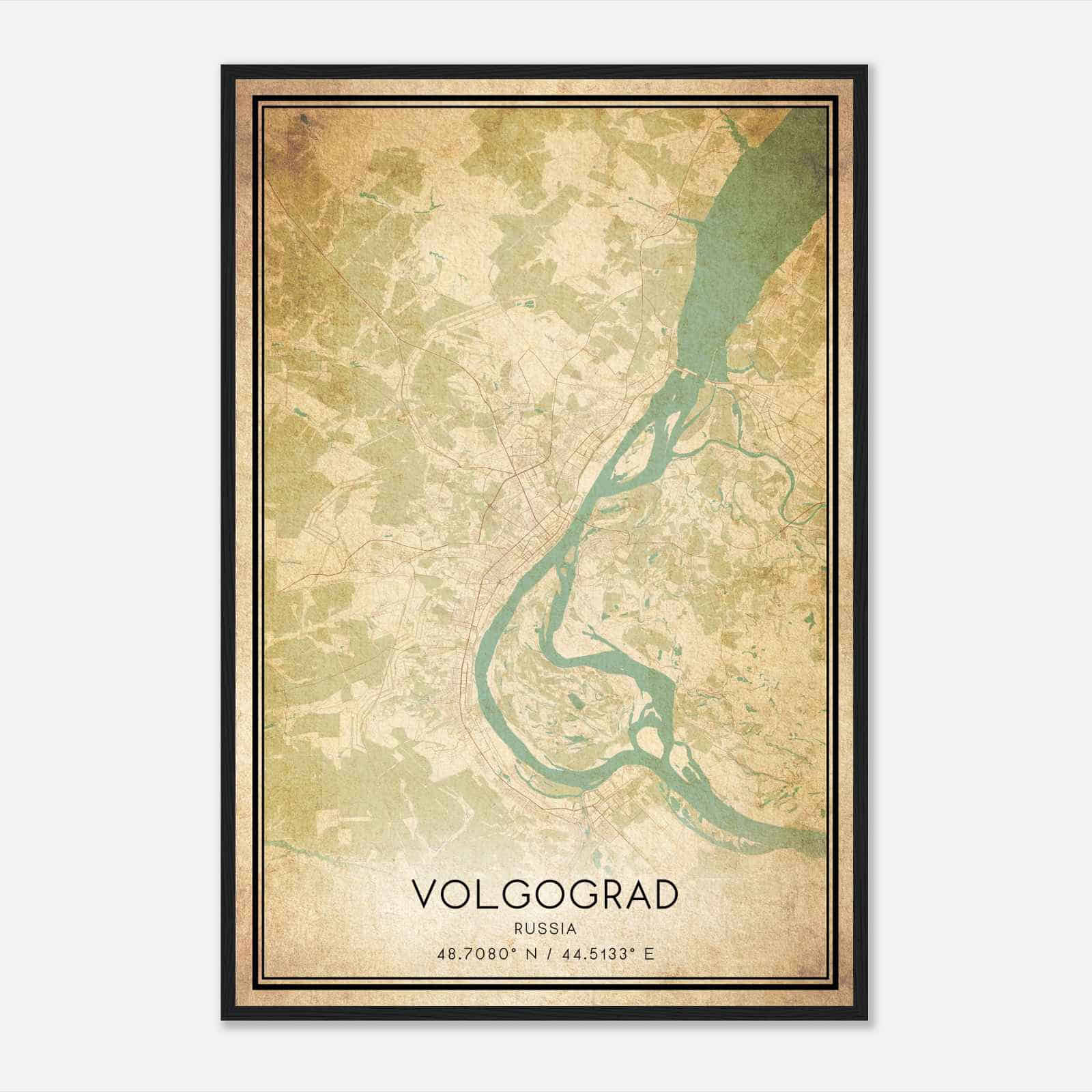 Vintage Volgograd Russia Map Poster, Volgograd City Road Wall Art Print