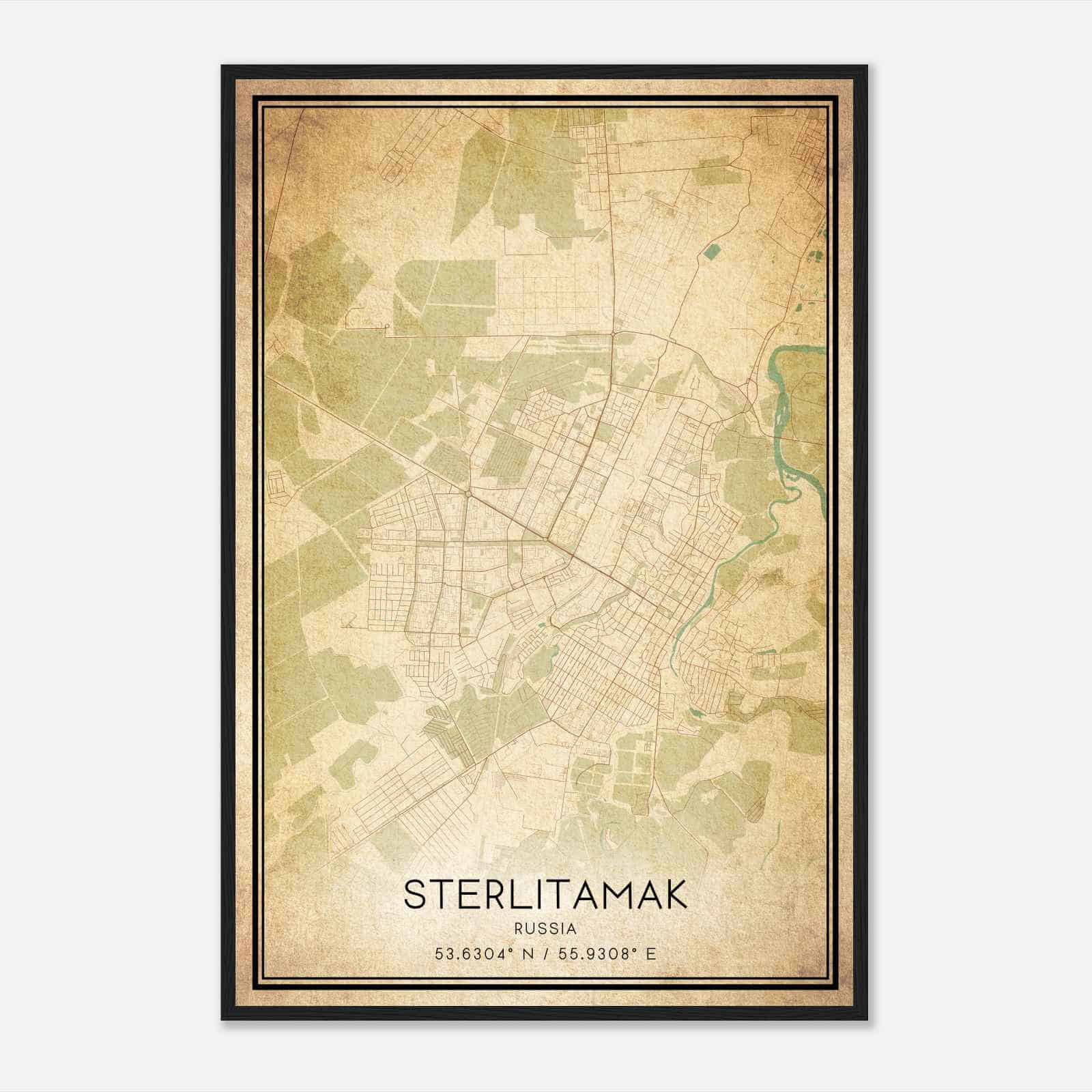 Vintage Sterlitamak Russia Map Poster, Sterlitamak City Road Wall Art Print