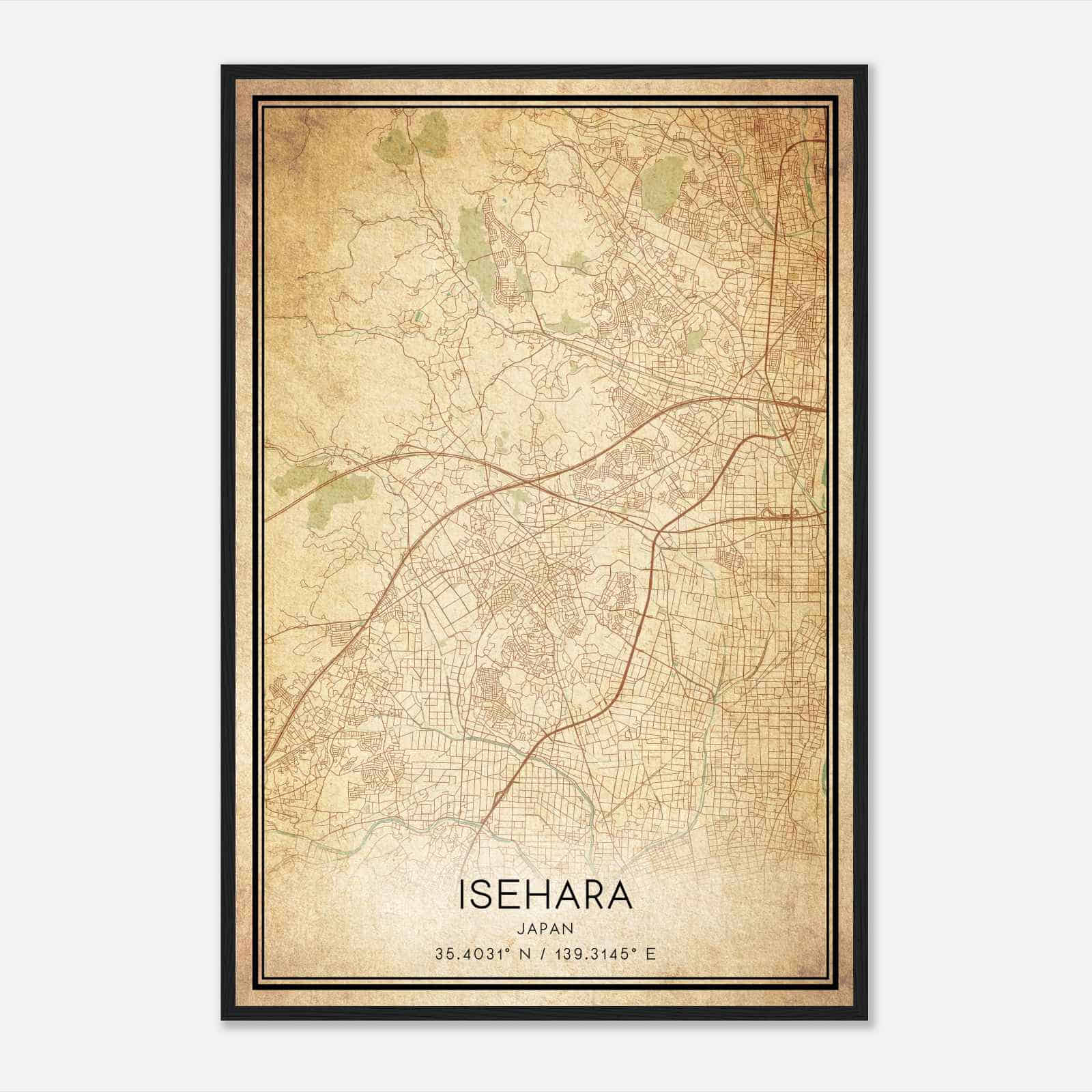 Vintage Isehara Japan Map Poster, Isehara City Road Wall Art Print