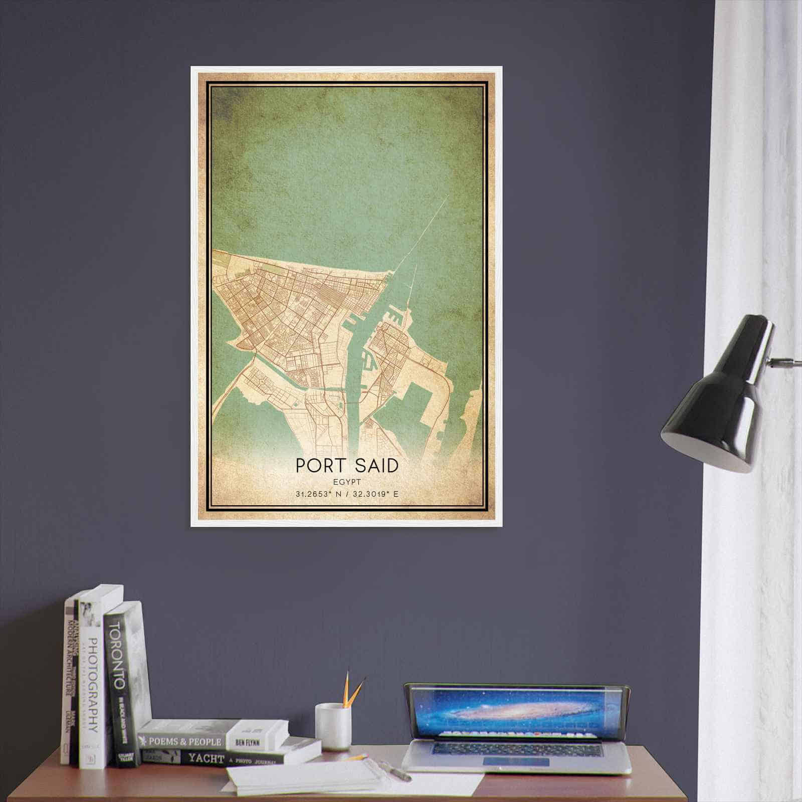 Vintage Port Said Egypt Map Poster, Port Said City Road Wall Art Print