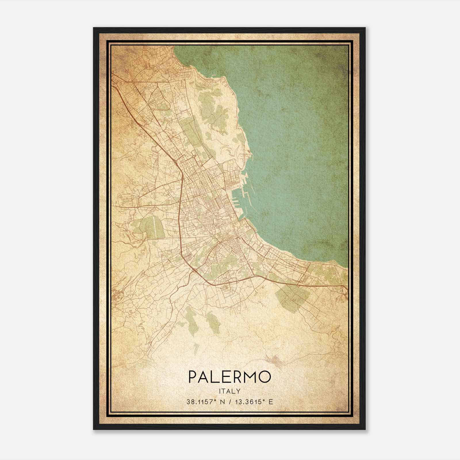 Vintage Palermo Italy Map Poster, Palermo City Road Wall Art Print