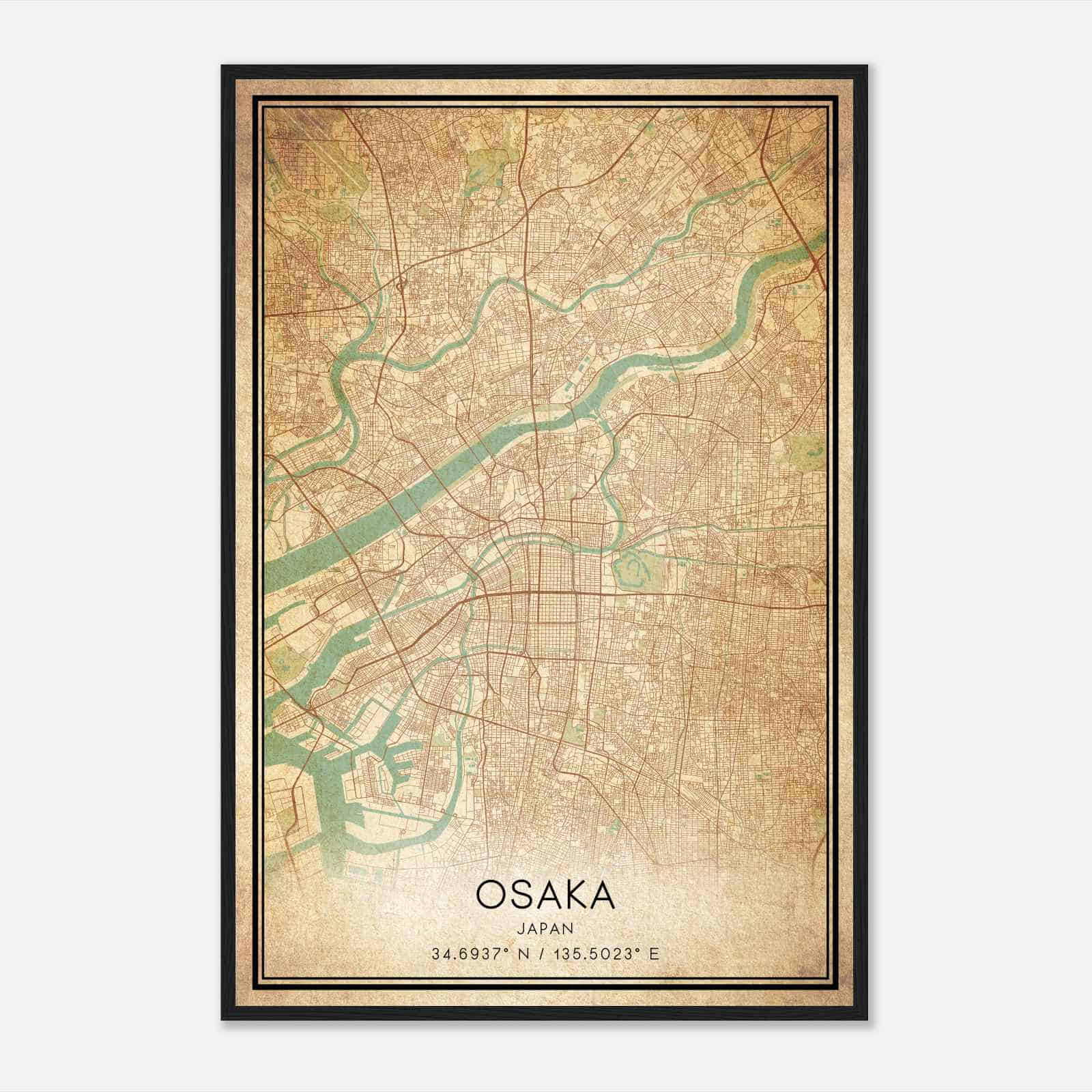 Vintage Osaka Japan Map Poster, Osaka City Road Wall Art Print