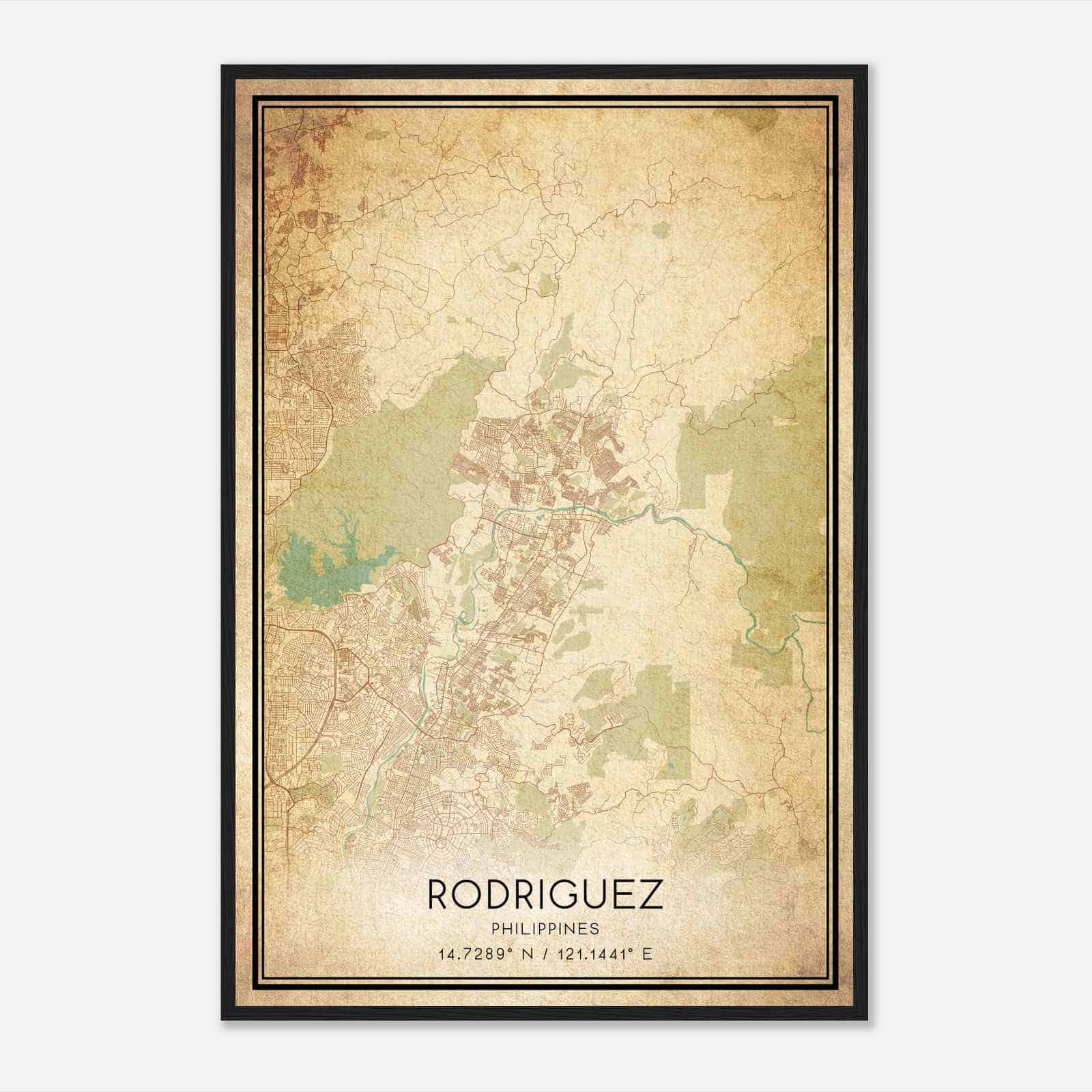 Vintage Rodriguez Philippines Map Poster, Rodriguez City Road Wall Art Print