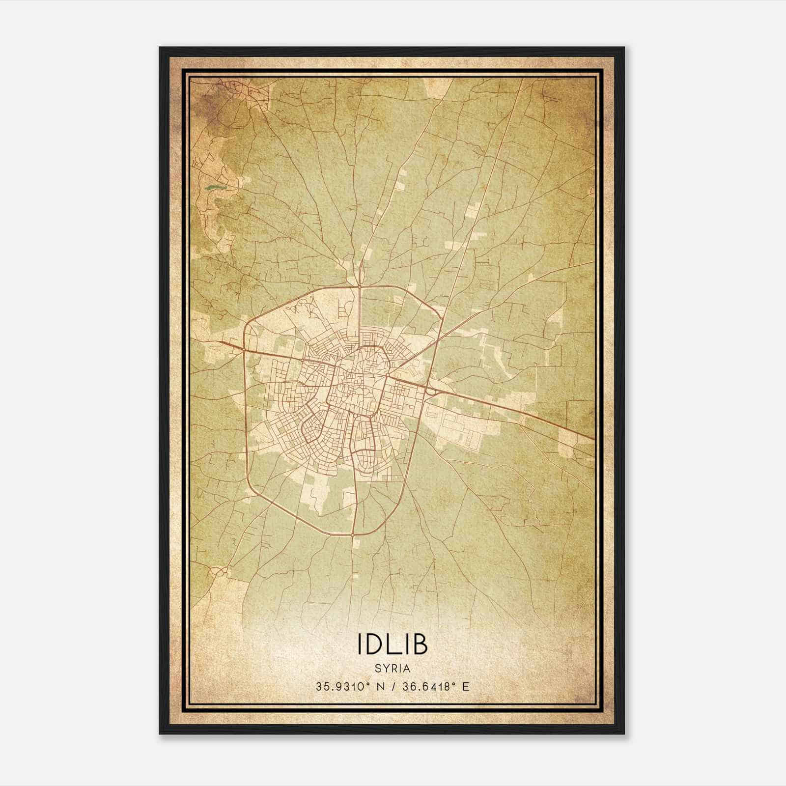 Vintage Idlib Syria Map Poster, Idlib City Road Wall Art Print